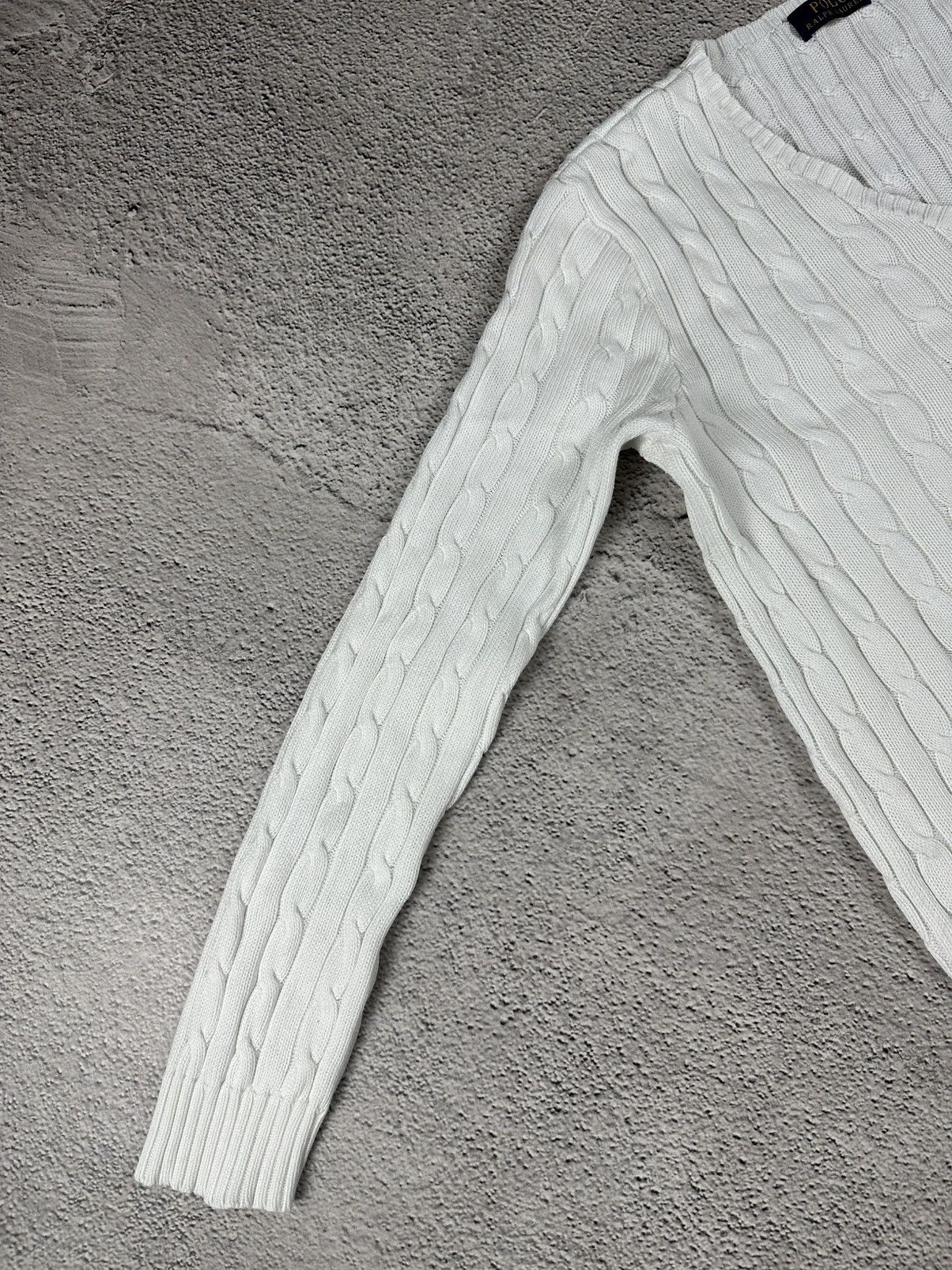 Polo Ralph Lauren Polo Ralph Lauren Cable Knit V-Neck Sweater White Striped Size L / US 10 / IT 46 - 6 Thumbnail