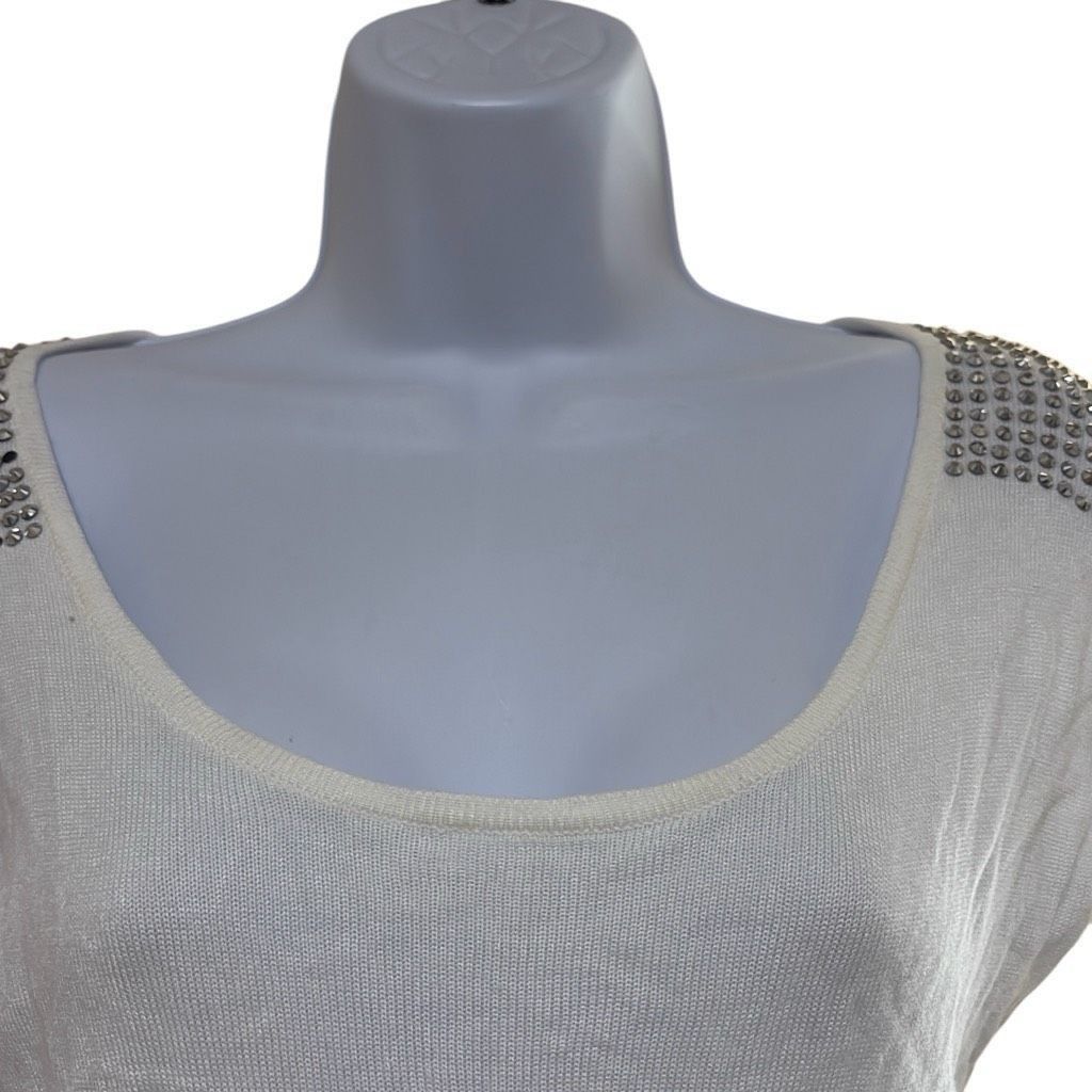 Express Express Womens Small White Rhinestone Embellished Shoulders Size S / US 4 / IT 40 - 3 Thumbnail