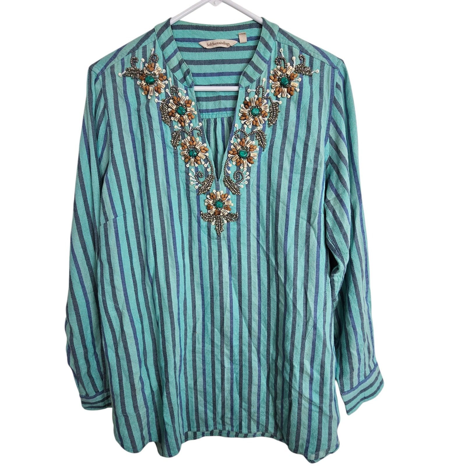 Soft Surroundings Soft Surroundings Tortola Beaded Tunic Sz L Striped Coastal Size L / US 10 / IT 46 - 2 Thumbnail