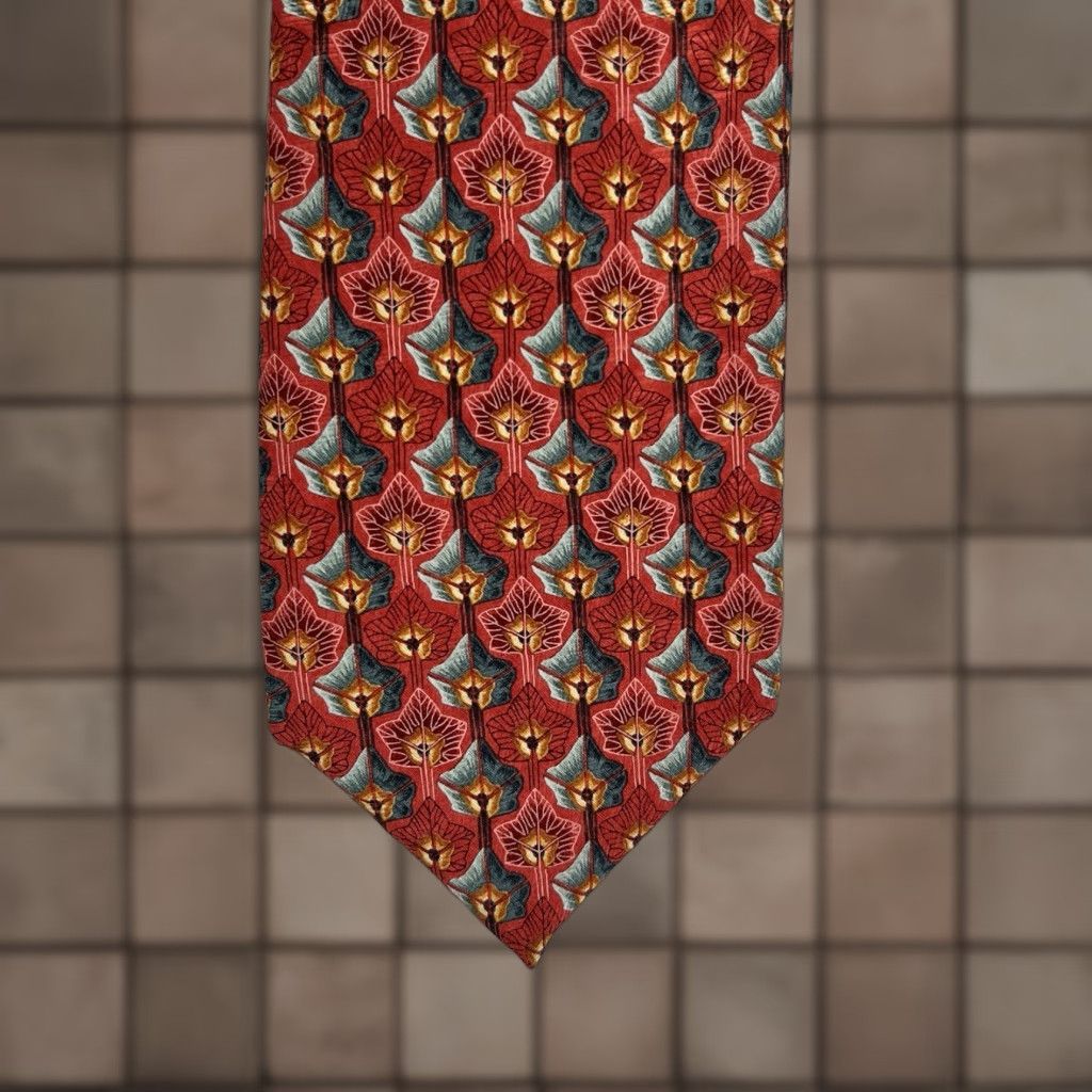 Ermenegildo Zegna Ermenegildo Zegna Tie Geometric Design Red Made In Italy Silk Mens Adult Classic 57"-60" Red/Blue 100% Silk Medallion Designer Sophisticated Italy Tie Size ONE SIZE - 1 Thumbnail