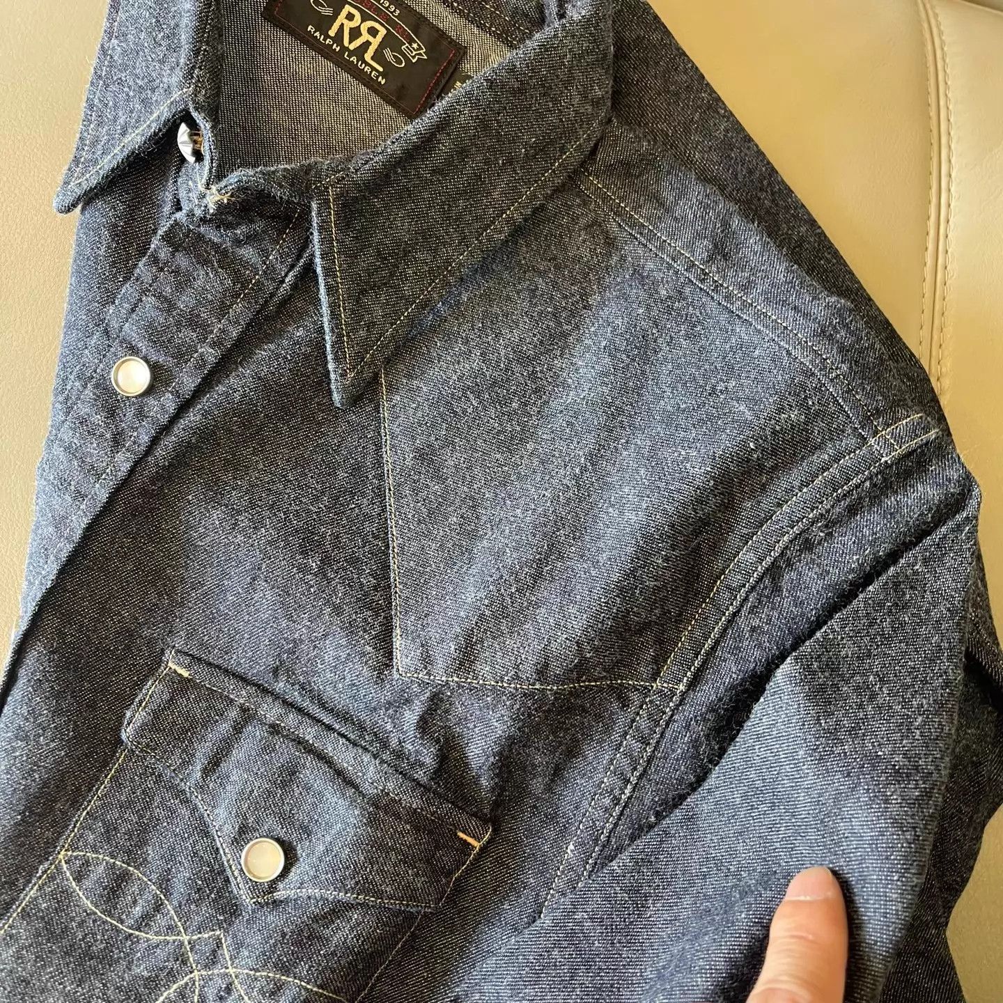 RRL Ralph Lauren RRL Thick Natural Wash Denim Shirt S (Bull Silver Button) Size US S / EU 44-46 / 1 - 8 Thumbnail