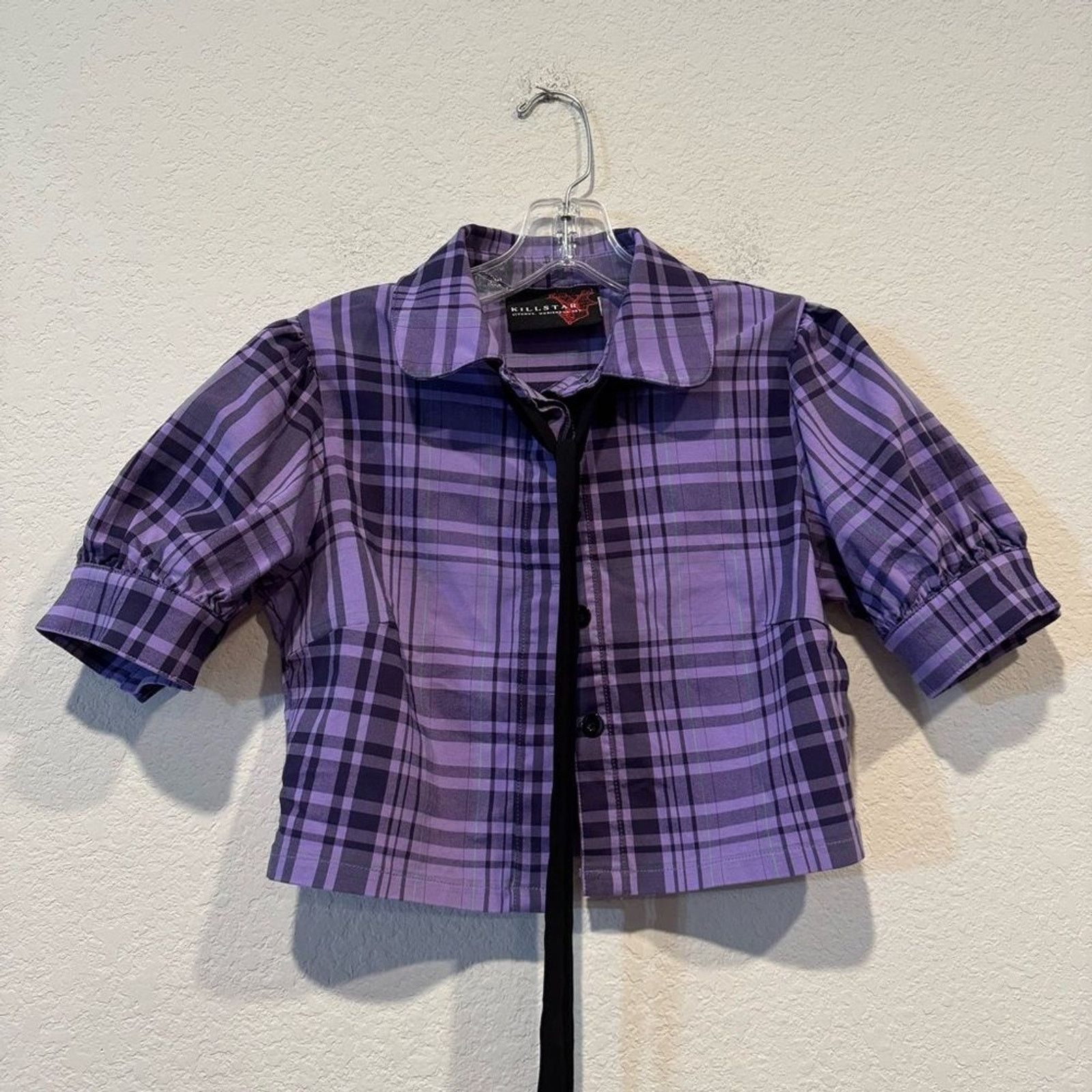 Killstar Killstar Purple Plaid Cropped Top Heart Buttons Tie Front M Size M / US 6-8 / IT 42-44 - 2 Thumbnail