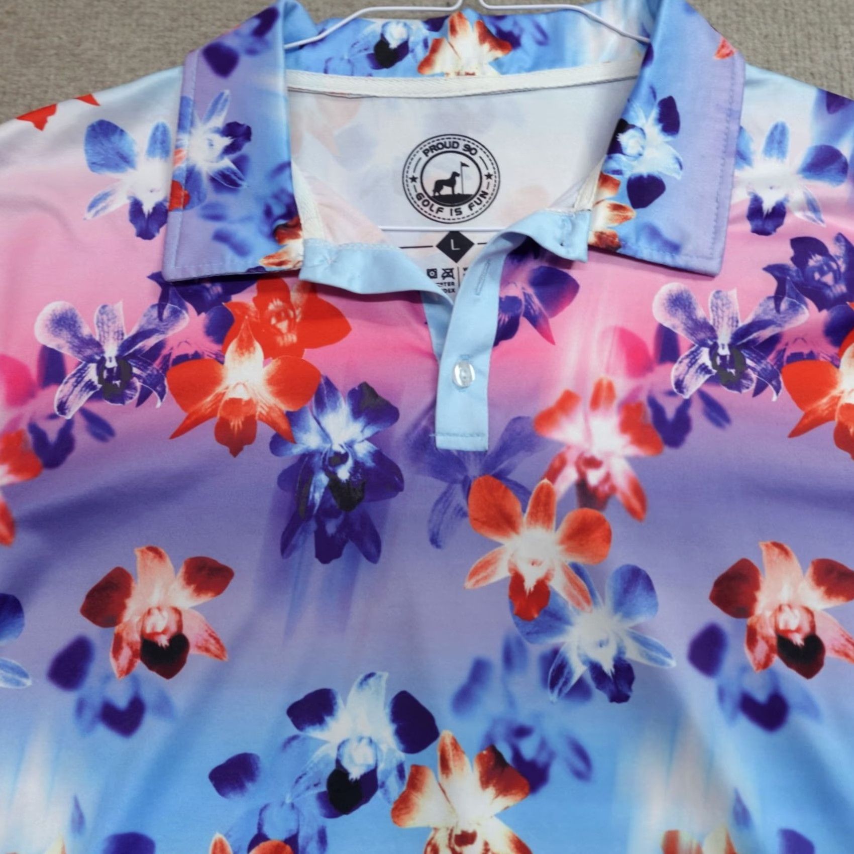 Vintage Proud 90 Polo Shirt Large Blue All Over Floral Print Performance Golf Polo Shirt Men L Blue Floral Print Embroidered Polo Shirt Golf Mens Size US L / EU 52-54 / 3 - 2 Thumbnail