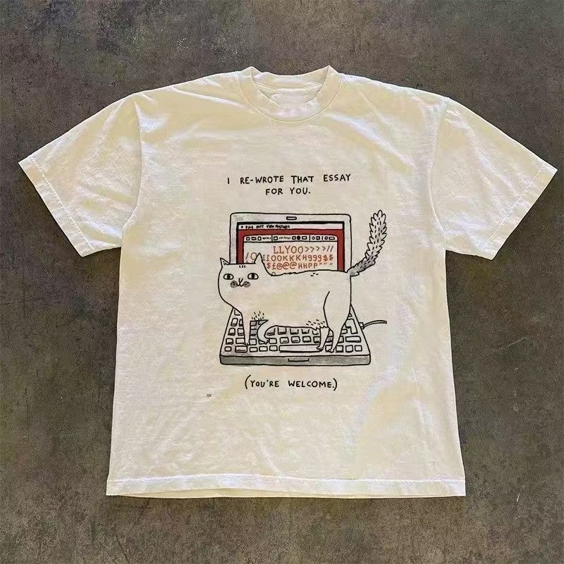 Other Street washed retro cute cat print loose t-shirt Size US M / EU 48-50 / 2 - 1 Thumbnail