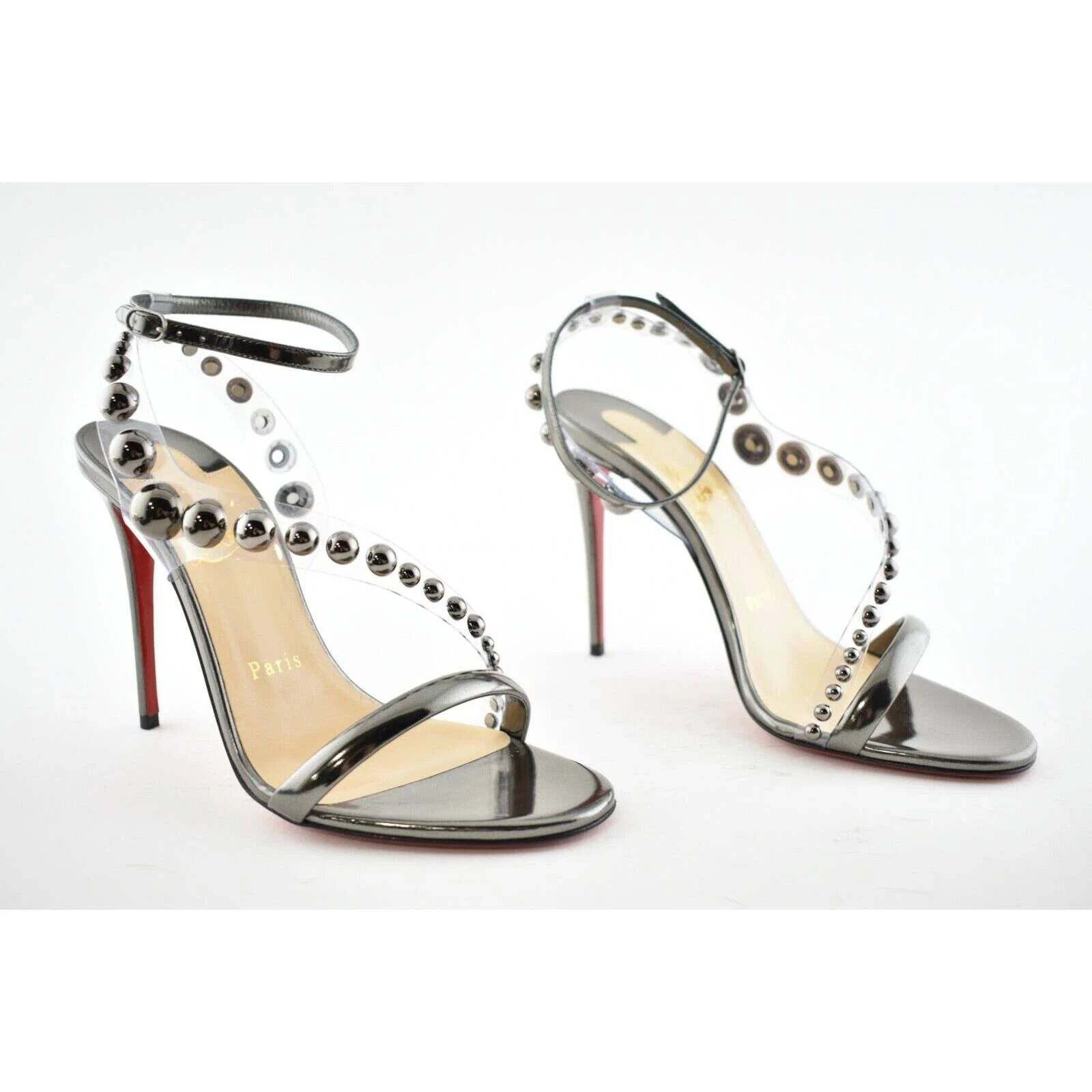 Christian Louboutin Corinetta 100 Gunmetal Patent Strap Sandal Heel Pump 37 Size US 7 / IT 37 - 4 Thumbnail