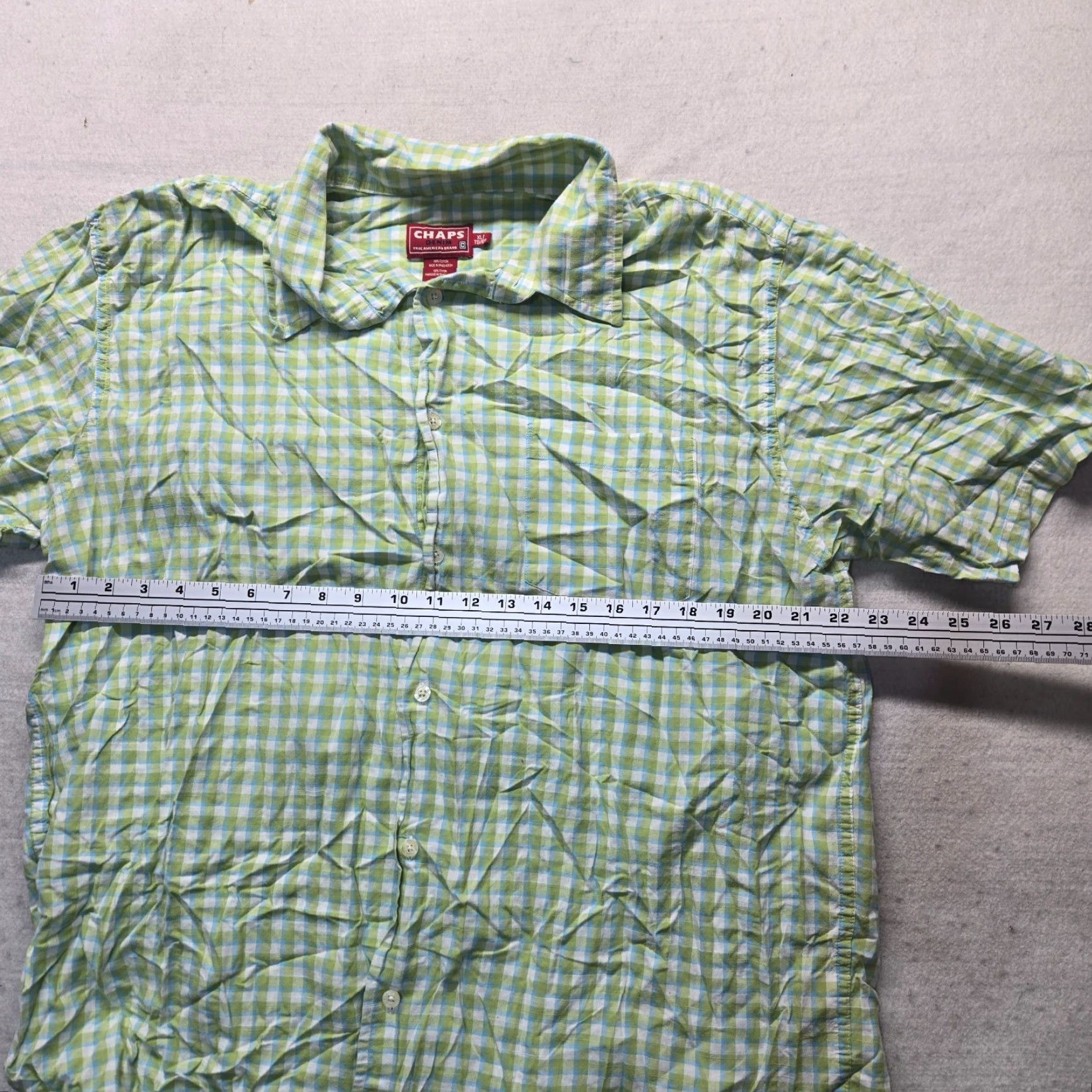 Chaps Chaps Shirt Denim Green Checked Short Sleeved Button-Up Adult XL Men Green Shirt Button-Up Chaps Mens XL Size US XL / EU 56 / 4 - 4 Thumbnail
