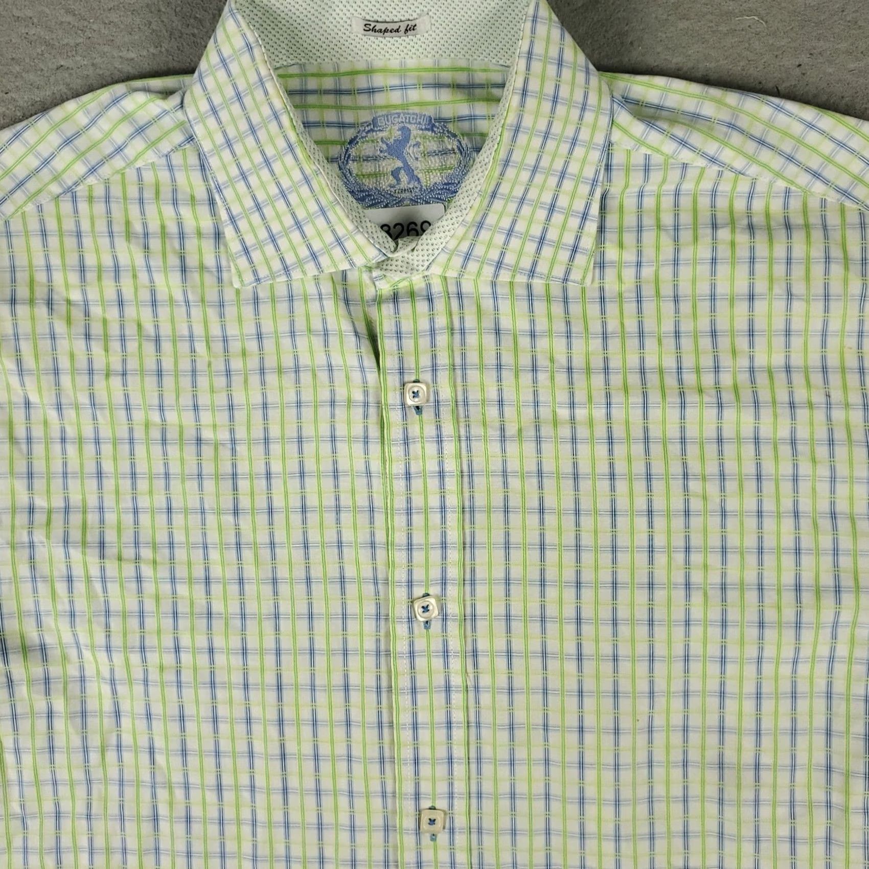 BUGATCHI Bugatchi Shirt Mens XL Green Blue Plaid Shaped Fit Button Up Long Sleeve Size US XL / EU 56 / 4 - 2 Thumbnail