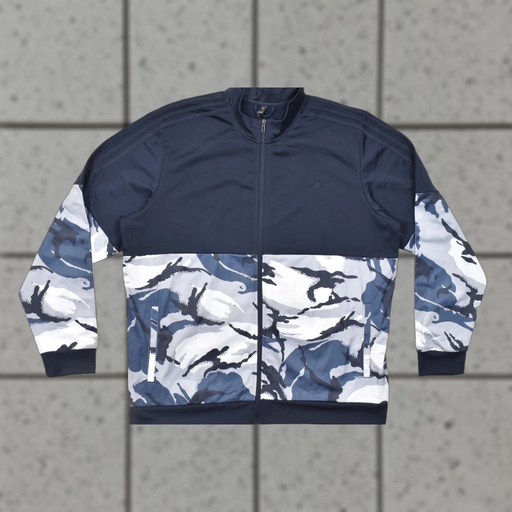 Adidas Adidas Mens 2XL Track Jacket Full Zip Blue Camo Colorblock Recycled Polyester Ma Size US XXL / EU 58 / 5 - 1 Thumbnail