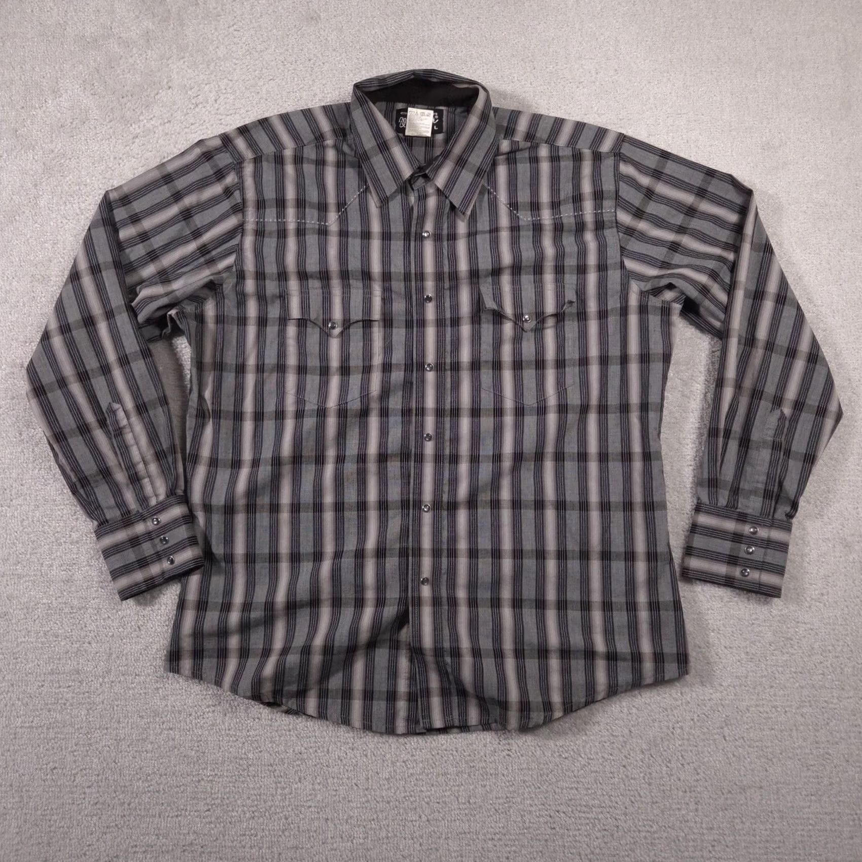 Wrangler Wrangler Shirt Mens Large Gray Black Plaid Western Snap Pearl Pockets Cowboy Size US L / EU 52-54 / 3 - 2 Thumbnail