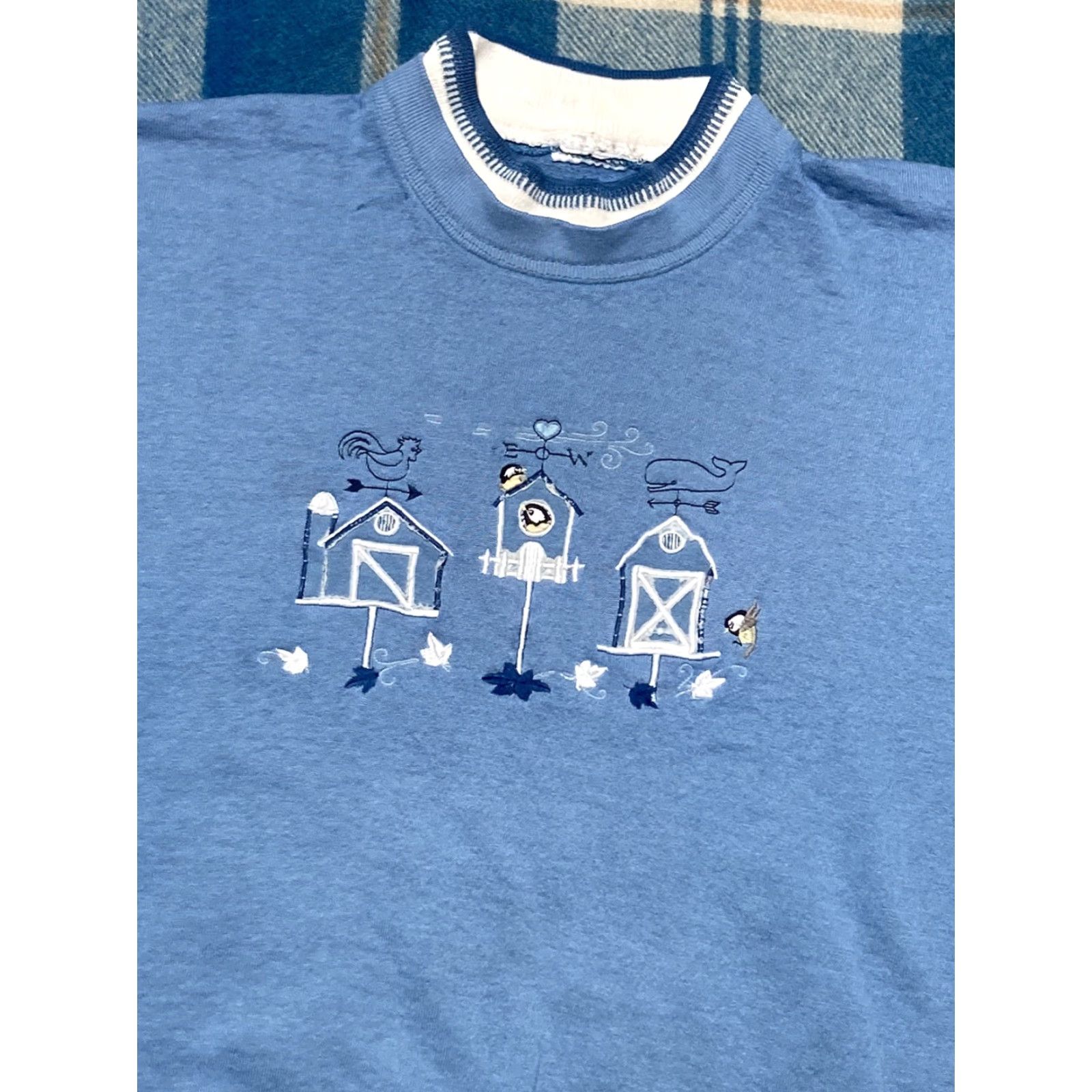 Vintage VINTAGE Morning Sun Sweatshirt Crew Neck Women Large Blue 90s Birds Farm Autumn Pullover Size L / US 10 / IT 46 - 2 Thumbnail