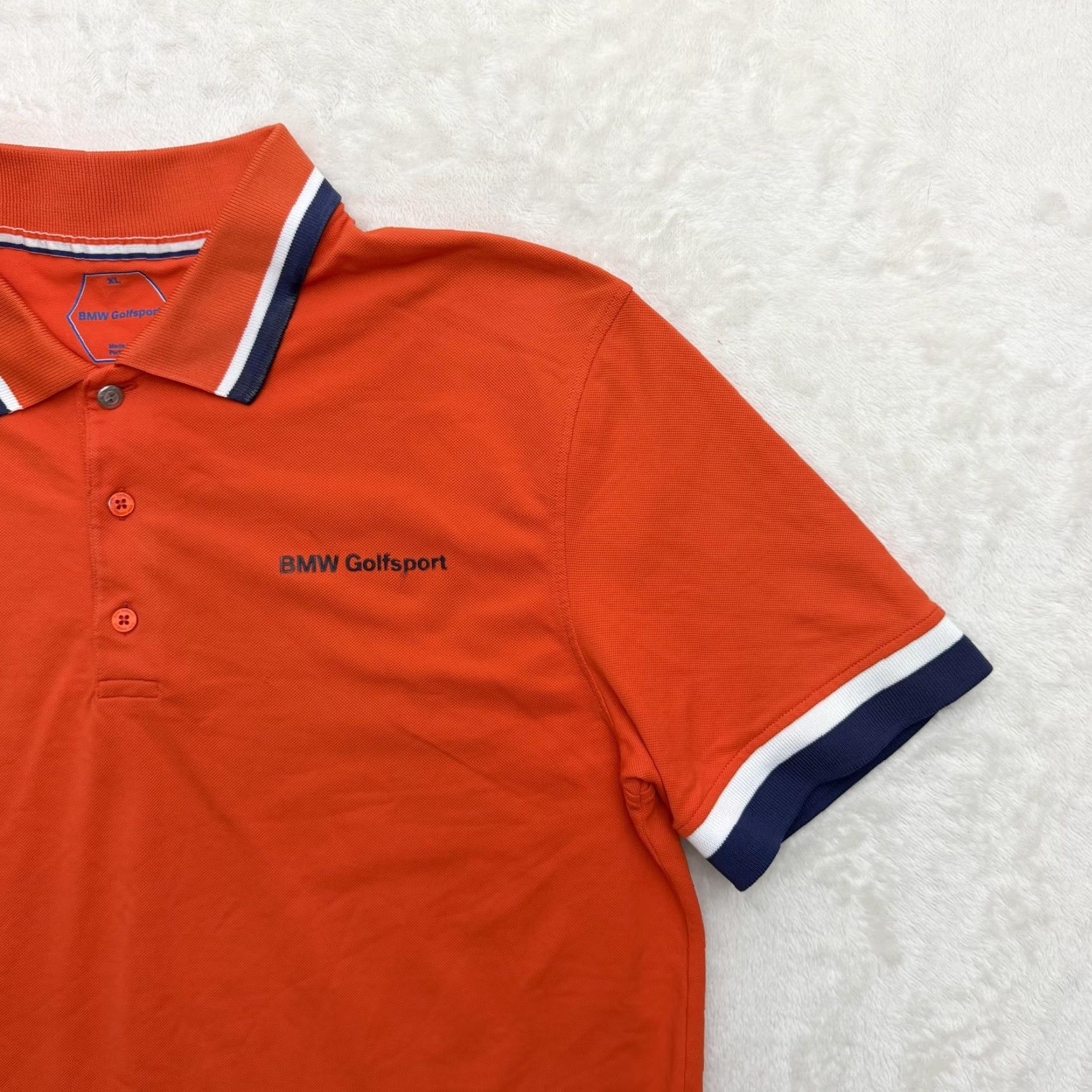 BMW VINTAGE: No BMW Golfsport Polo Shirt Mens XL Orange Golf Striped Collar Logo Performance Size US XL / EU 56 / 4 - 4 Thumbnail