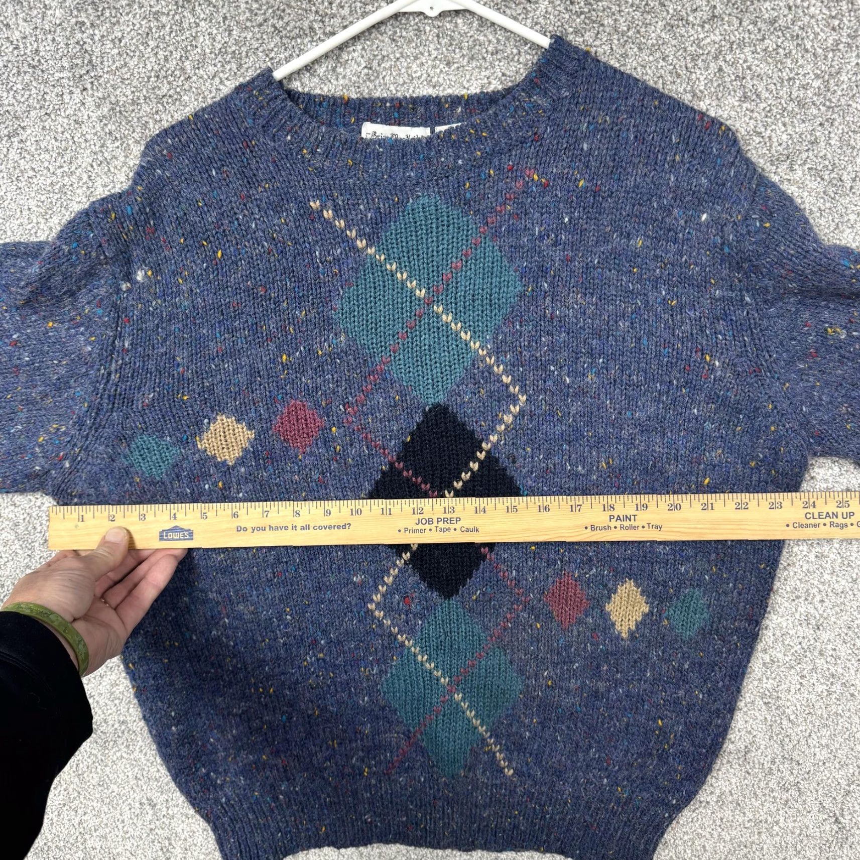 Vintage VINTAGE Brian MacNeil Sweater L Mens Crew Knit Argyle Diamond Blue Wool Mohair Acrylic Nylon Light Academia 80s 90s Size US L / EU 52-54 / 3 - 6 Thumbnail