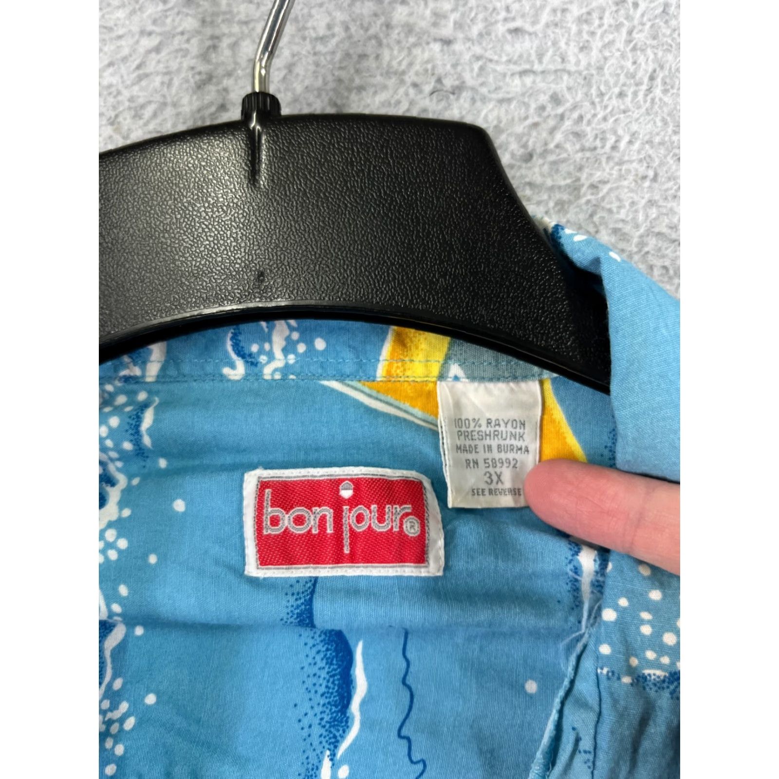 Vintage Bonjour Shirt BonJour Mens Button-Up Hawaiian 3XL Blue Wind Surfer Print Rayon Shirt Mens Hawaiian Beach Luau Aloha Palm 90s? Size US XXL / EU 58 / 5 - 3 Thumbnail