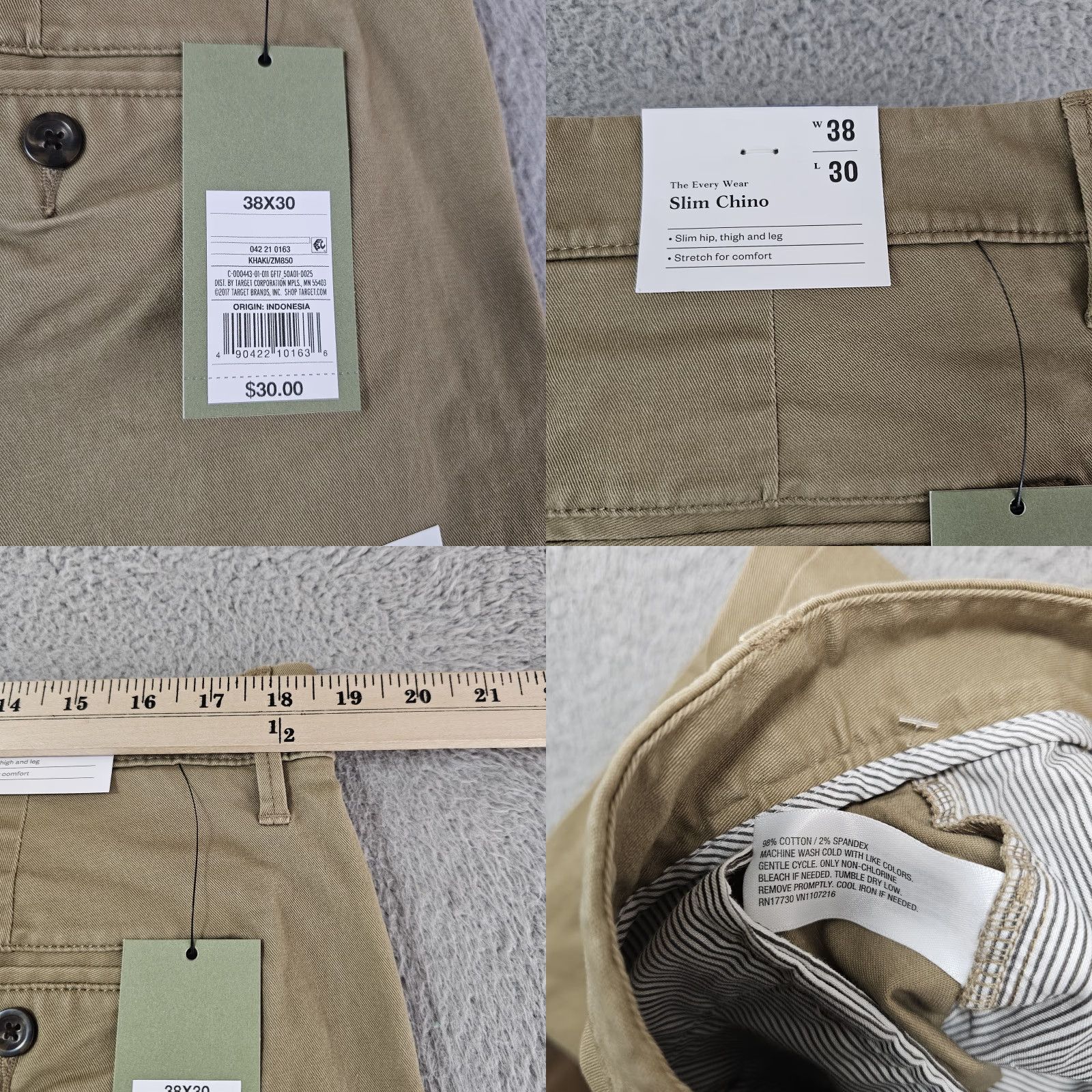 Vintage Goodfellow & Co Pants Men Slim Chino 38x30 Beige Stretch Casual Business Travel Khaki 5 Pocket Zip Fly Button Mens Size US 38 / EU 54 - 8 Thumbnail