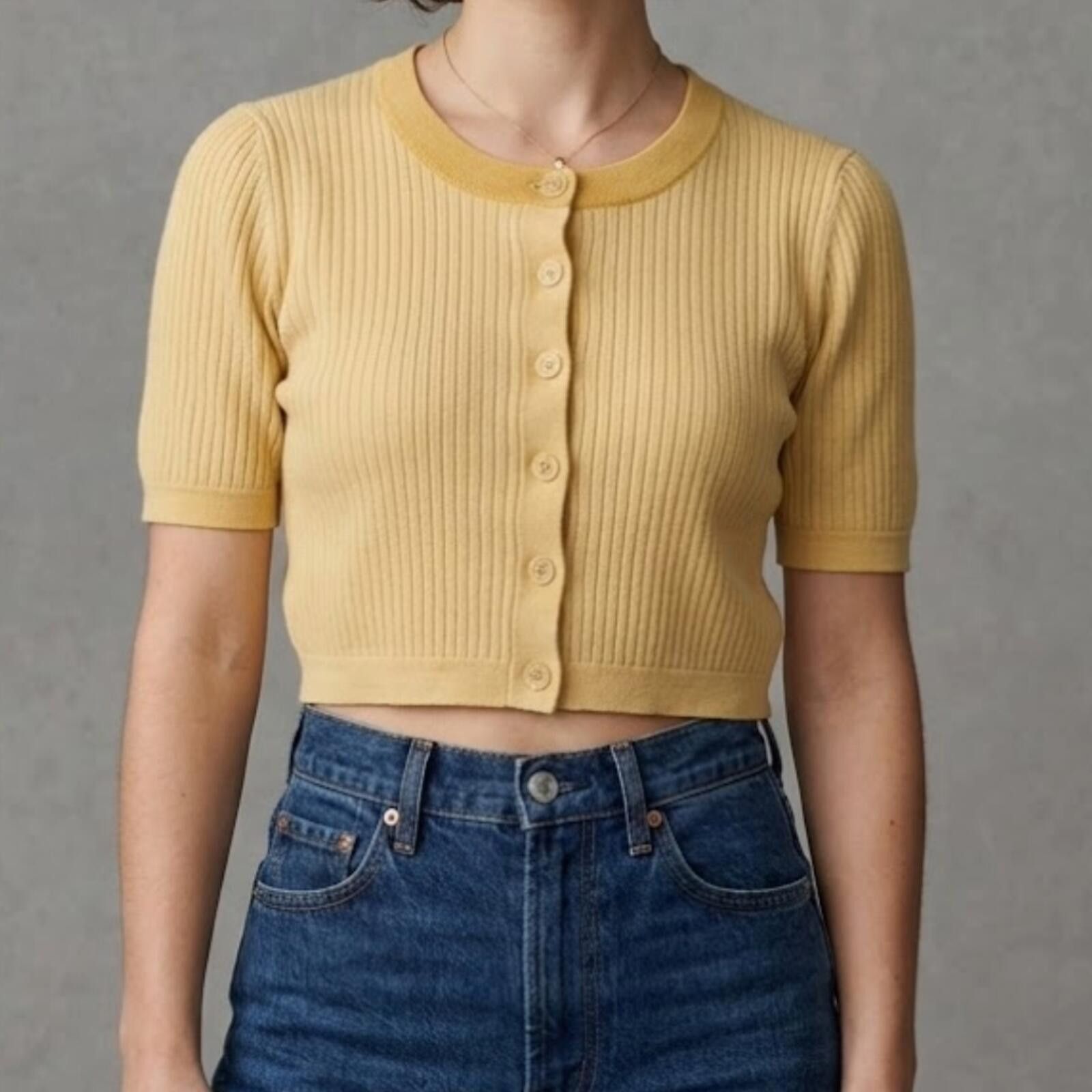 NAADAM Naadam Yellow Cropped Cardigan Top Womens Medium Size M / US 6-8 / IT 42-44 - 2 Thumbnail