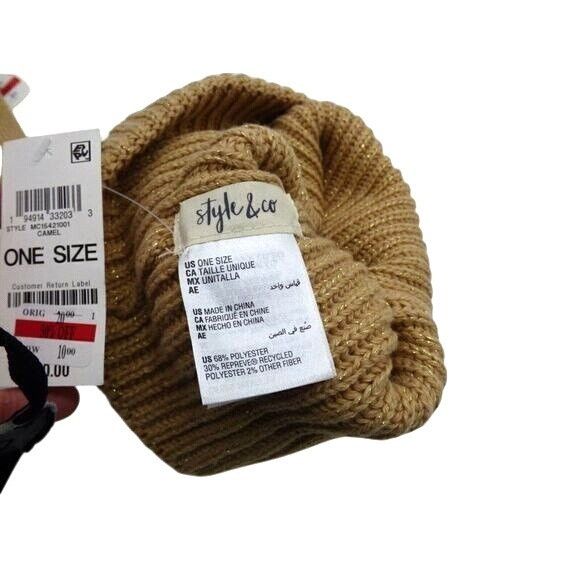 Other Style & Co Women's Solid Shine Cuff Beanie, Camel Size ONE SIZE - 4 Thumbnail