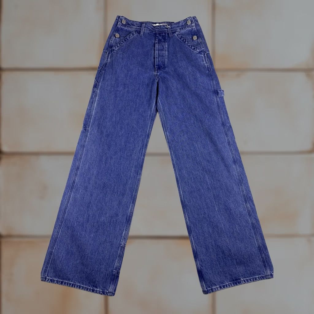 Vintage Laurence Bras Jeans Pants Women's 26x30 Denim Blue Wide-Leg Carpenter Button Closure Regular Inseam 30 Size 26" / US 2 / IT 38 - 1 Thumbnail
