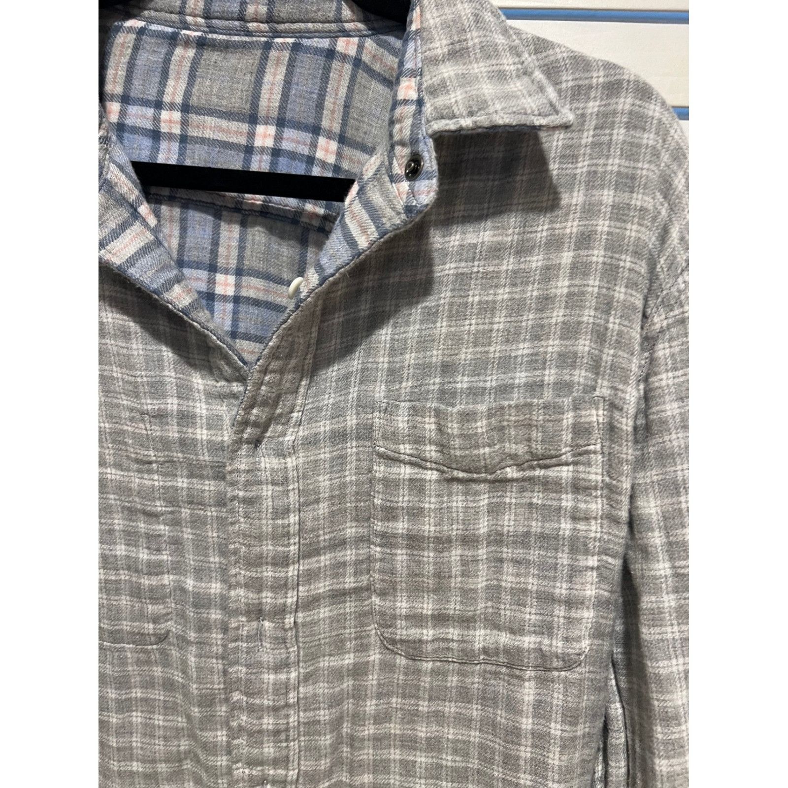 Faherty Faherty Reversible Mens Plaid Flannel Shirt Gray Blue Button Size US XL / EU 56 / 4 - 6 Thumbnail