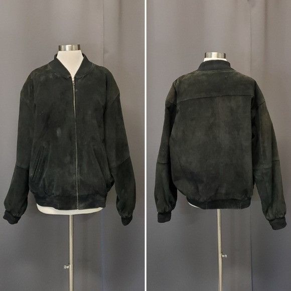 Croft & Barrow × Vintage Vintage 90s y2k Black Suede Leather Aviator Distress Bomber Size US L / EU 52-54 / 3 - 1 Thumbnail