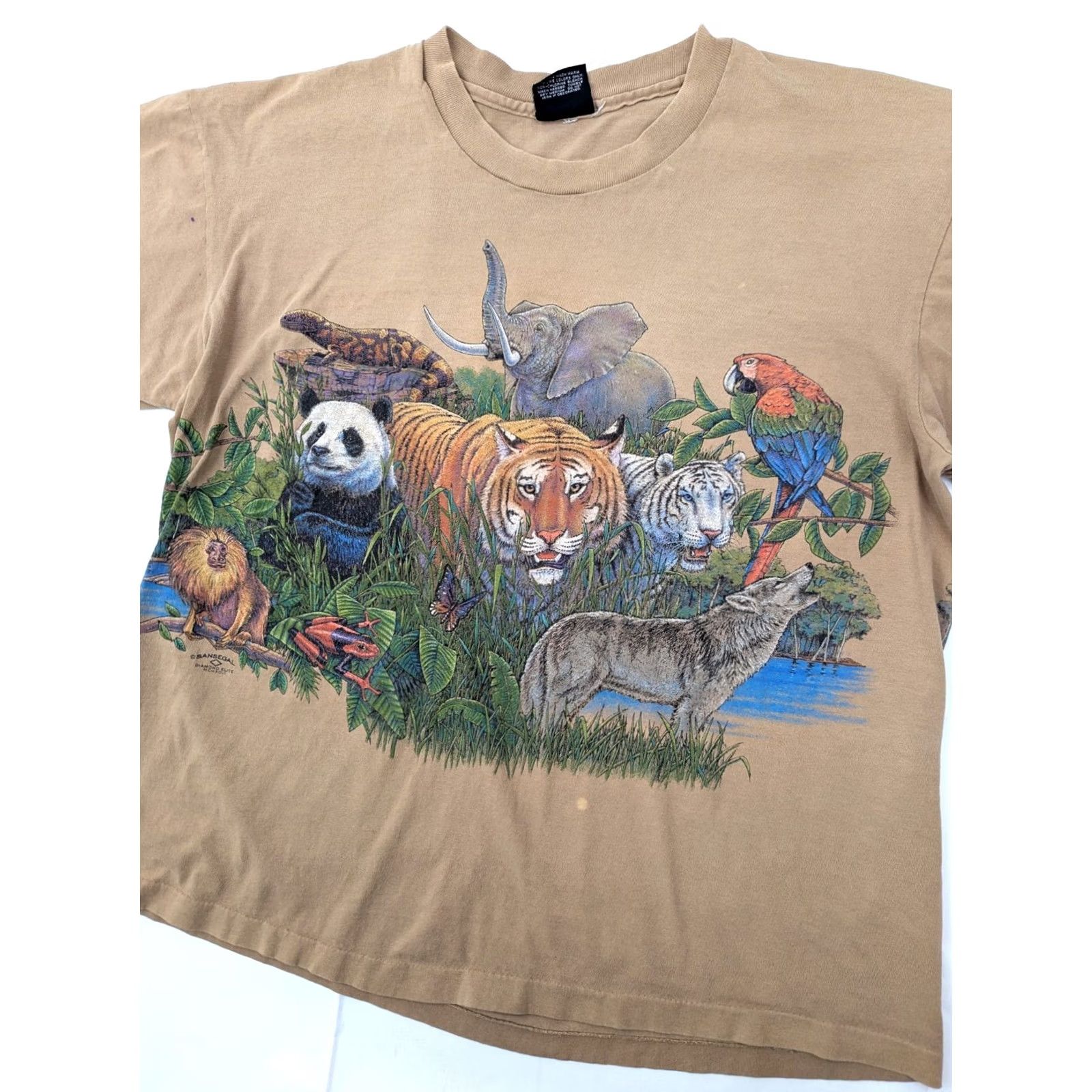 Vintage VINTAGE San Segal Tiger Panda Wolf Jungle Animals Graphic Tee Crew Neck XXL XL Tan Brown Shirt Men" Size US XL / EU 56 / 4 - 2 Thumbnail