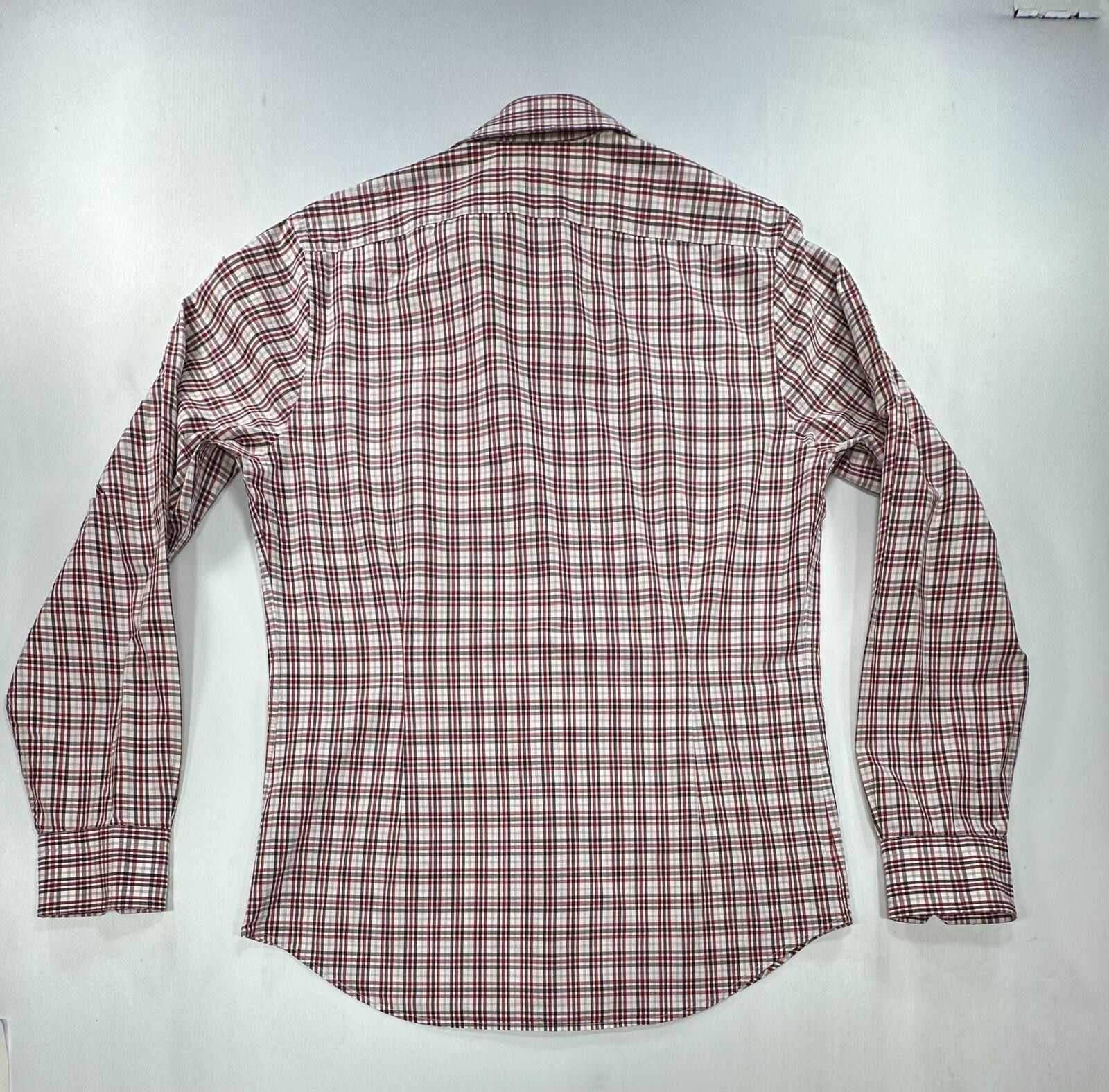 Express Express Fitted Striped/Check Button Up Red Mens M 15-15.5 Size US M / EU 48-50 / 2 - 2 Thumbnail