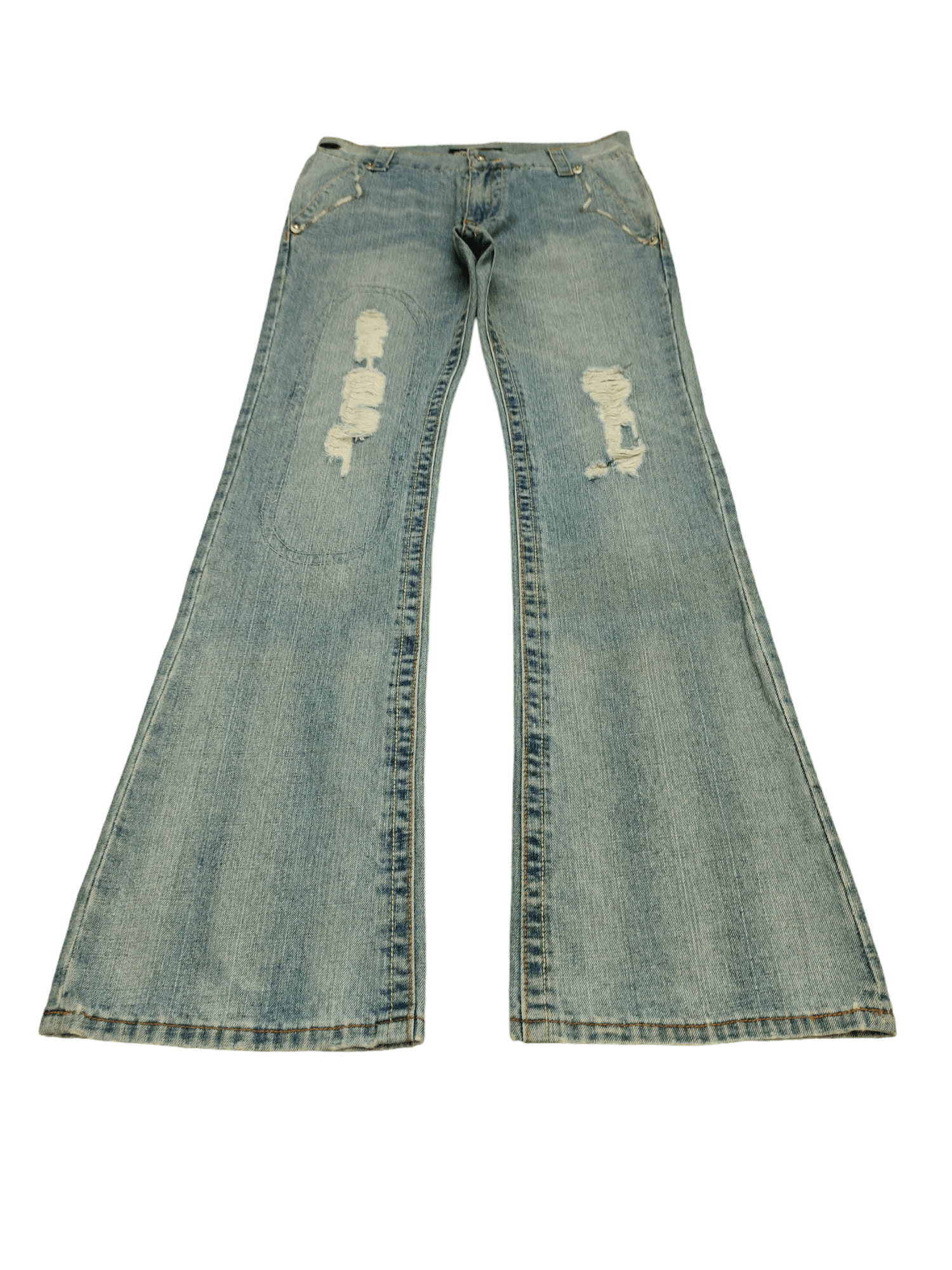 If Six Was Nine Flare Jeans Doll Distress Faded Boot Cut Y2k Mudmax Size US 30 / EU 46 - 2 Thumbnail