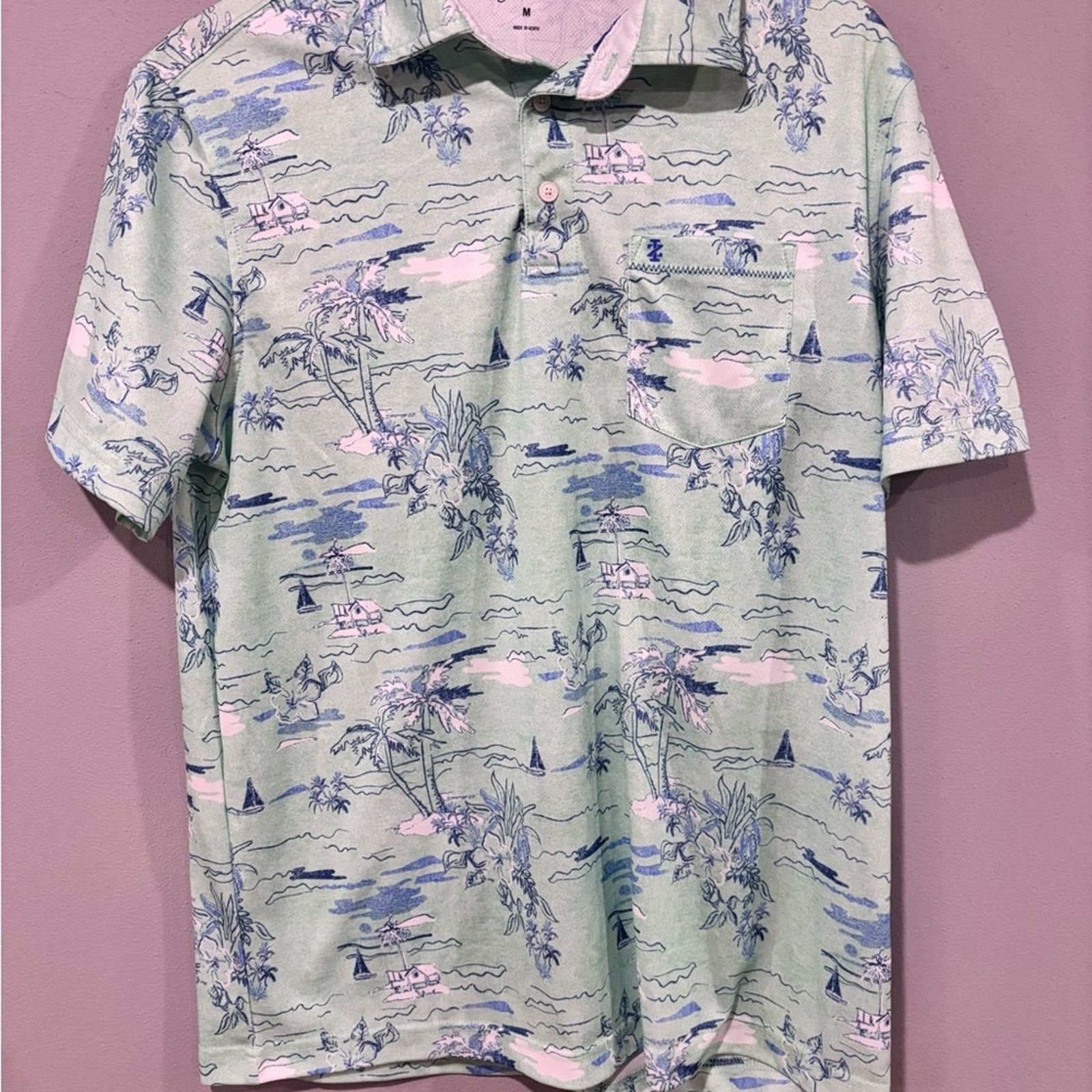 Izod Izod Men's Polo Shirt with Tropical Print - Green and Pink Size US M / EU 48-50 / 2 - 4 Thumbnail