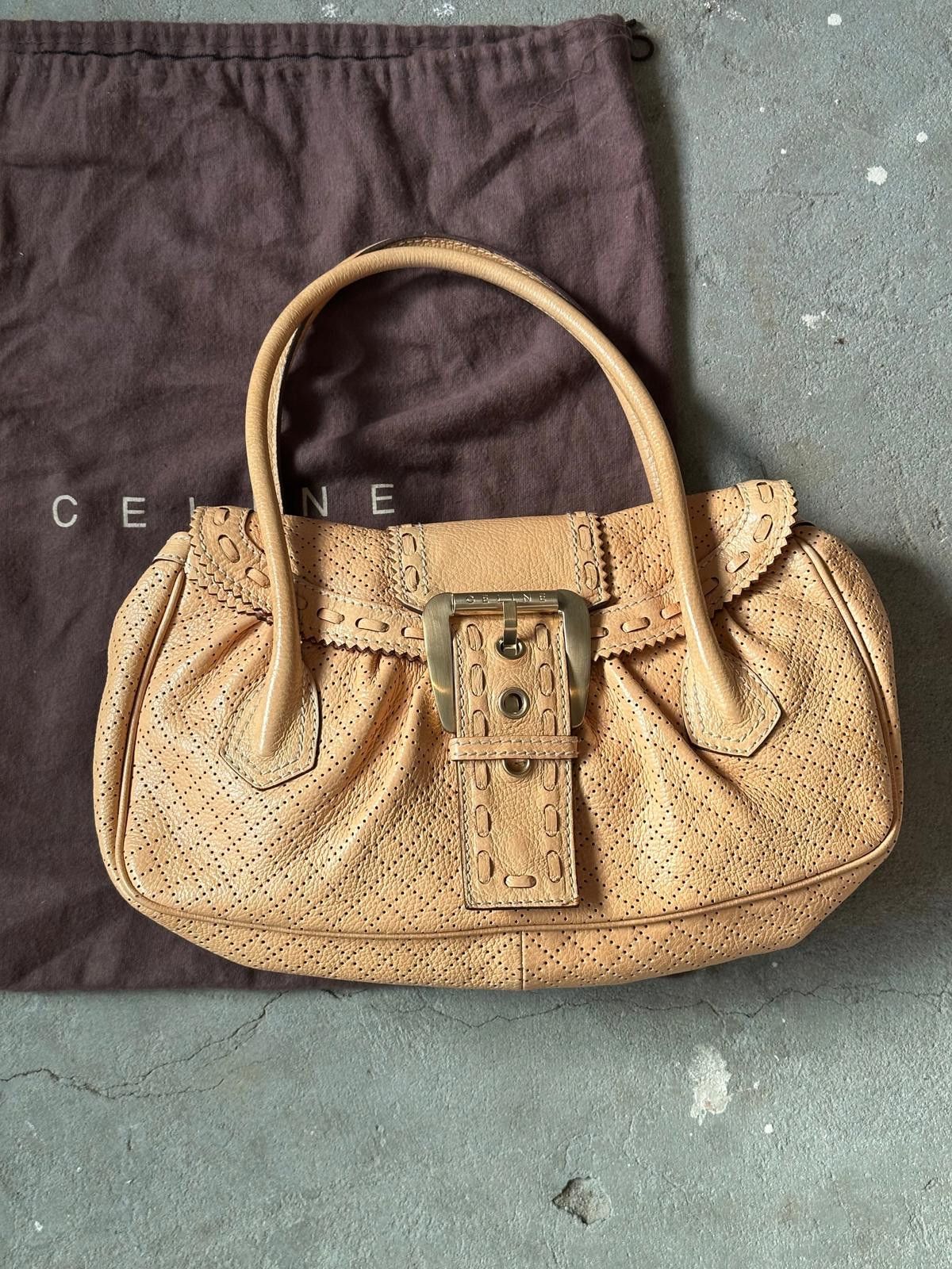 Celine Celine Perforated Leather Shoulder Bag Beige Size ONE SIZE - 4 Thumbnail