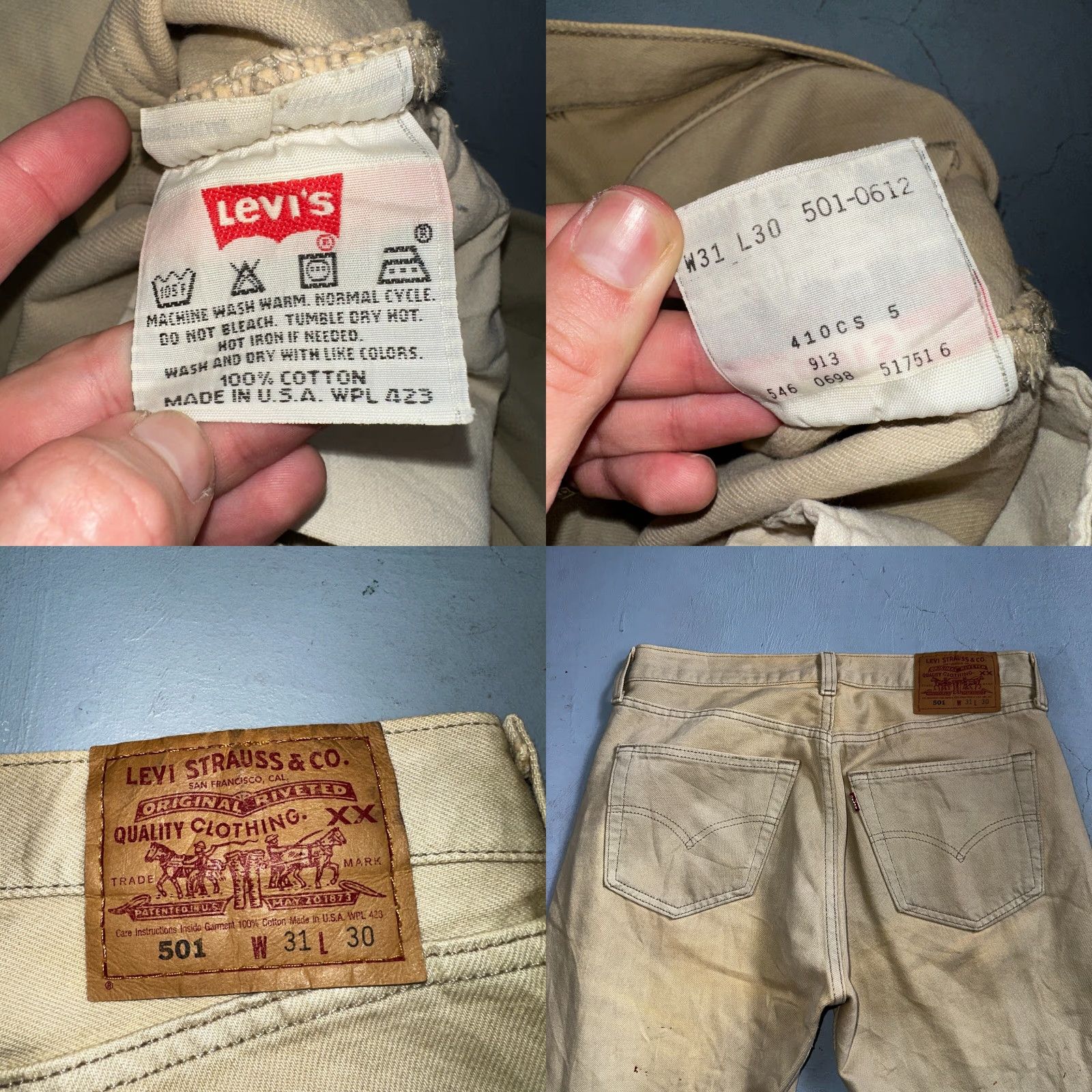 Levi's VINTAGE Levi's 501 Jeans Men Beige 90s USA Light Wash Straight Regular 31x30 31x29 Denim Cotton Button Closure Size US 31 - 9 Thumbnail