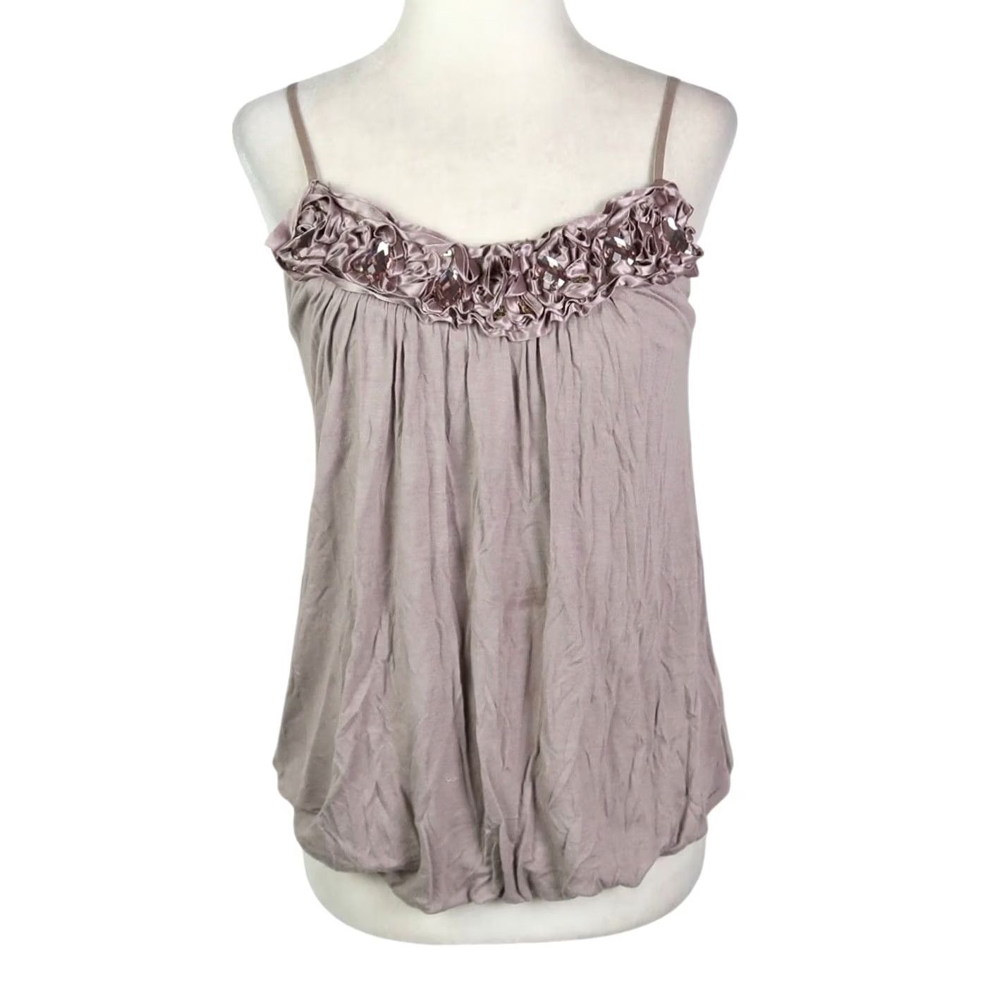 Forever 21 VINTAGE Forever 21 Bubble Camisole Tank Top S Gray Beaded Rhinestone Bohemian Sleeveless Women's Vintage 90s Y2K Club Casual Party/Cocktail Shirt Size S / US 4 / IT 40 - 2 Thumbnail