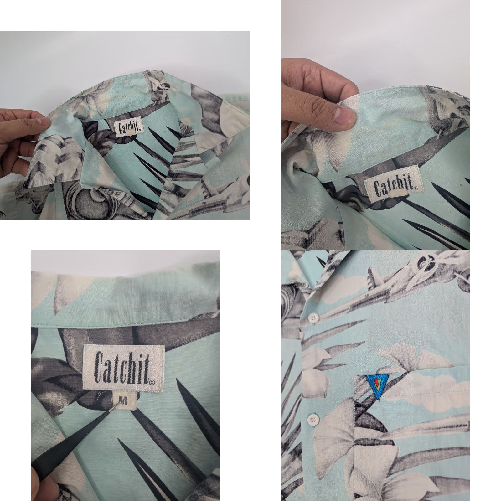 Vintage VINTAGE Catchit Shirt Male M Floral Blue 90s Tropical Surf Hawaii Button-Up Collar Short Sleeve with Chest Pocket Size US M / EU 48-50 / 2 - 9 Thumbnail