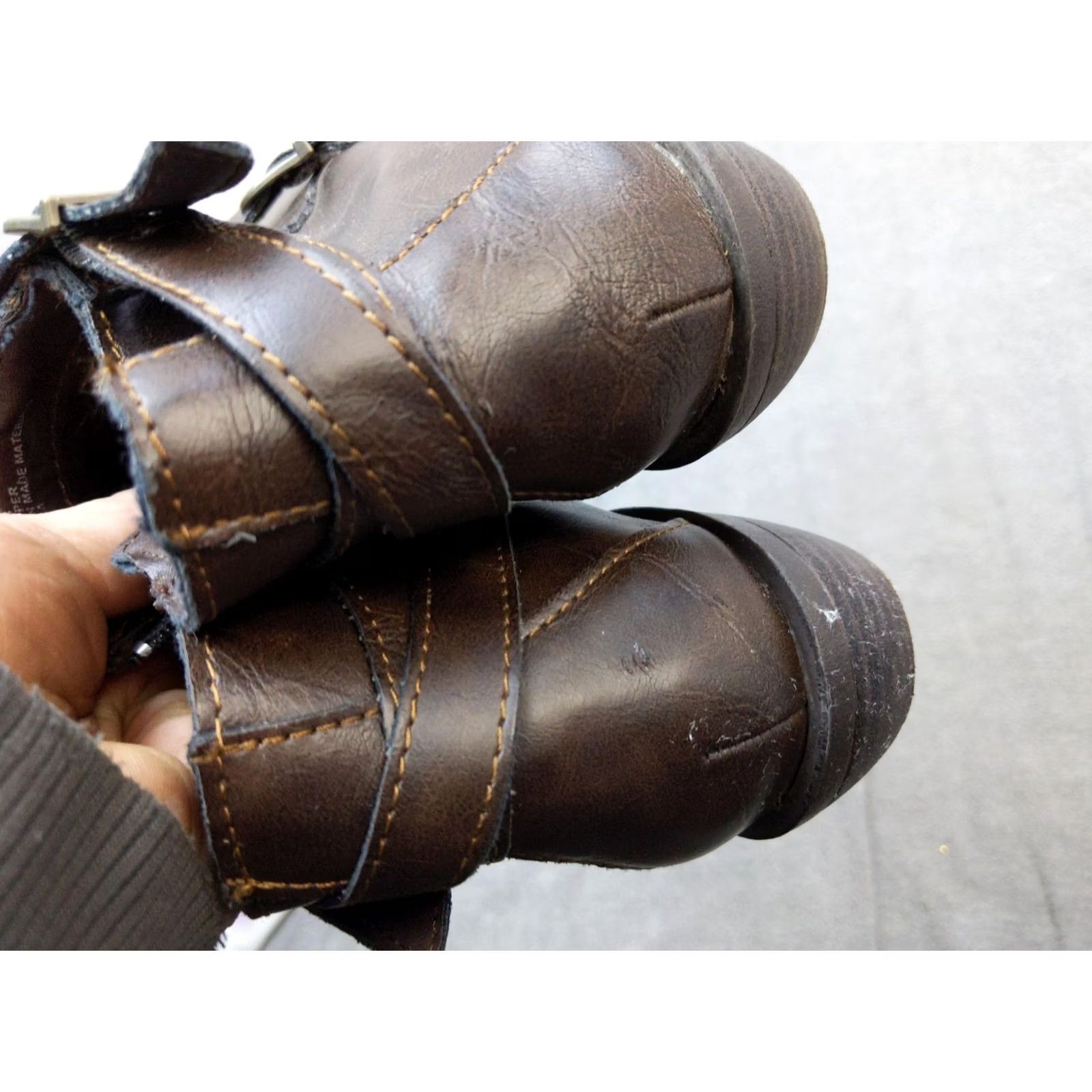 Vintage b.o.c Boots Womens Size 7 37 Brown Synthetic Ankle Zip Buckle Block Heel Booties Size US 7 / IT 37 - 6 Thumbnail