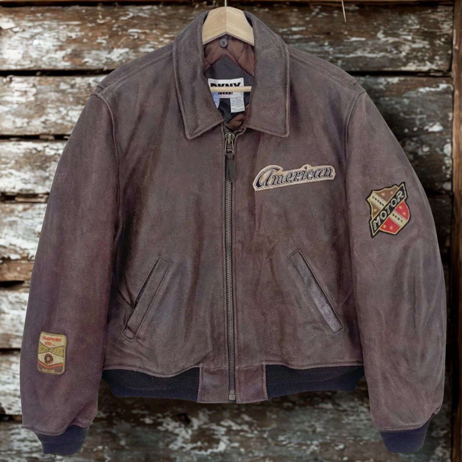 DKNY DKNY Jeans Leather Bomber Jacket American Motor Patches Sz S Size US S / EU 44-46 / 1 - 12 Thumbnail
