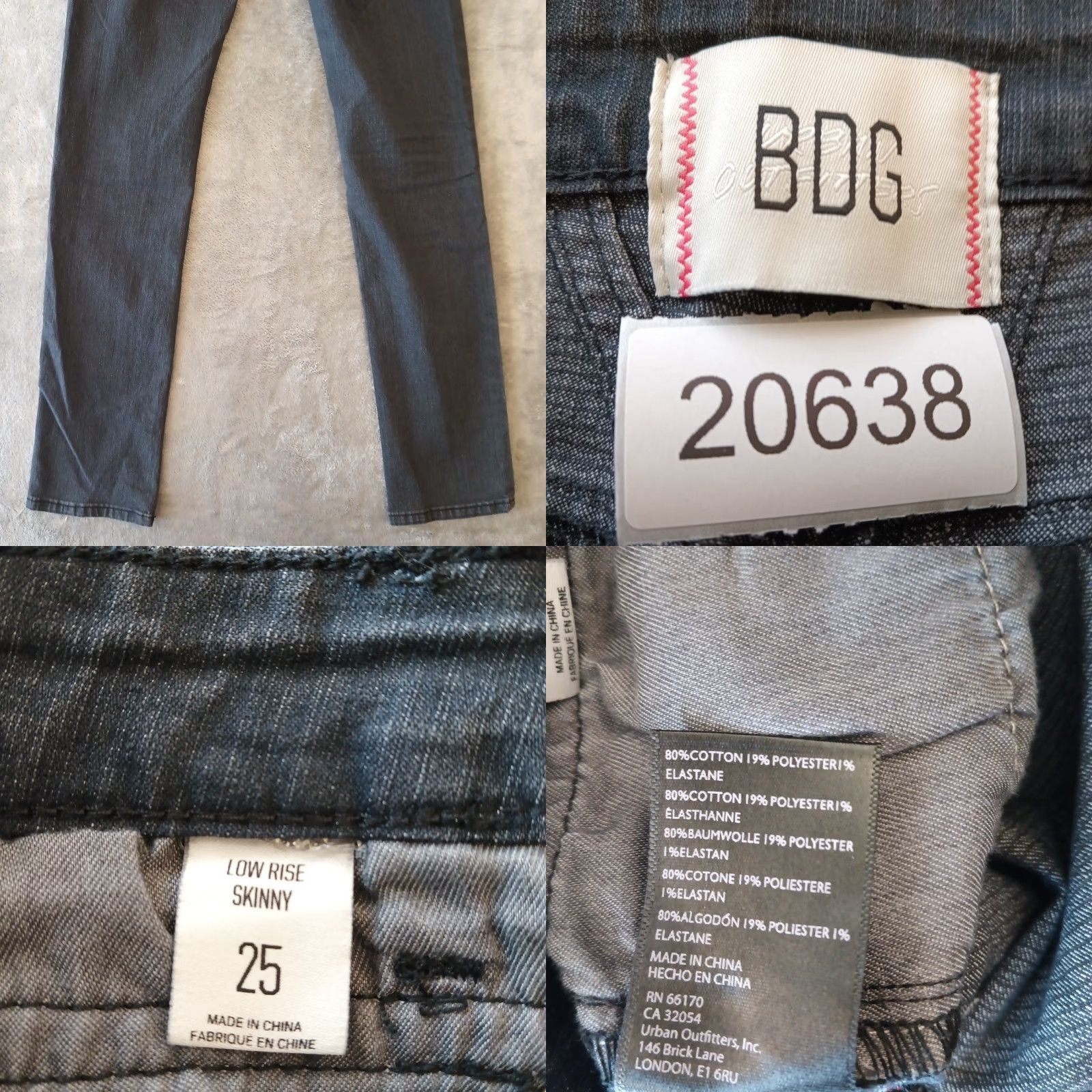 Bdg BDG Skinny Jeans Womens Size 25 Black Medium Wash Low Rise 26x31 Denim Cotton Blend 5-Pocket Regular Inseam 31 Size 42" / US 20 - 8 Thumbnail