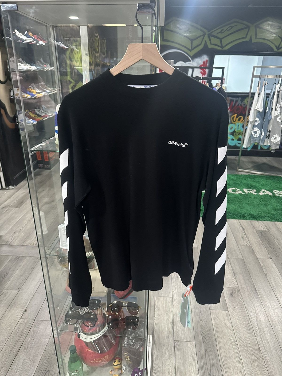 image of Off White Off-White Long Sleev Diag Shirt in Black, Men's (Size Small)