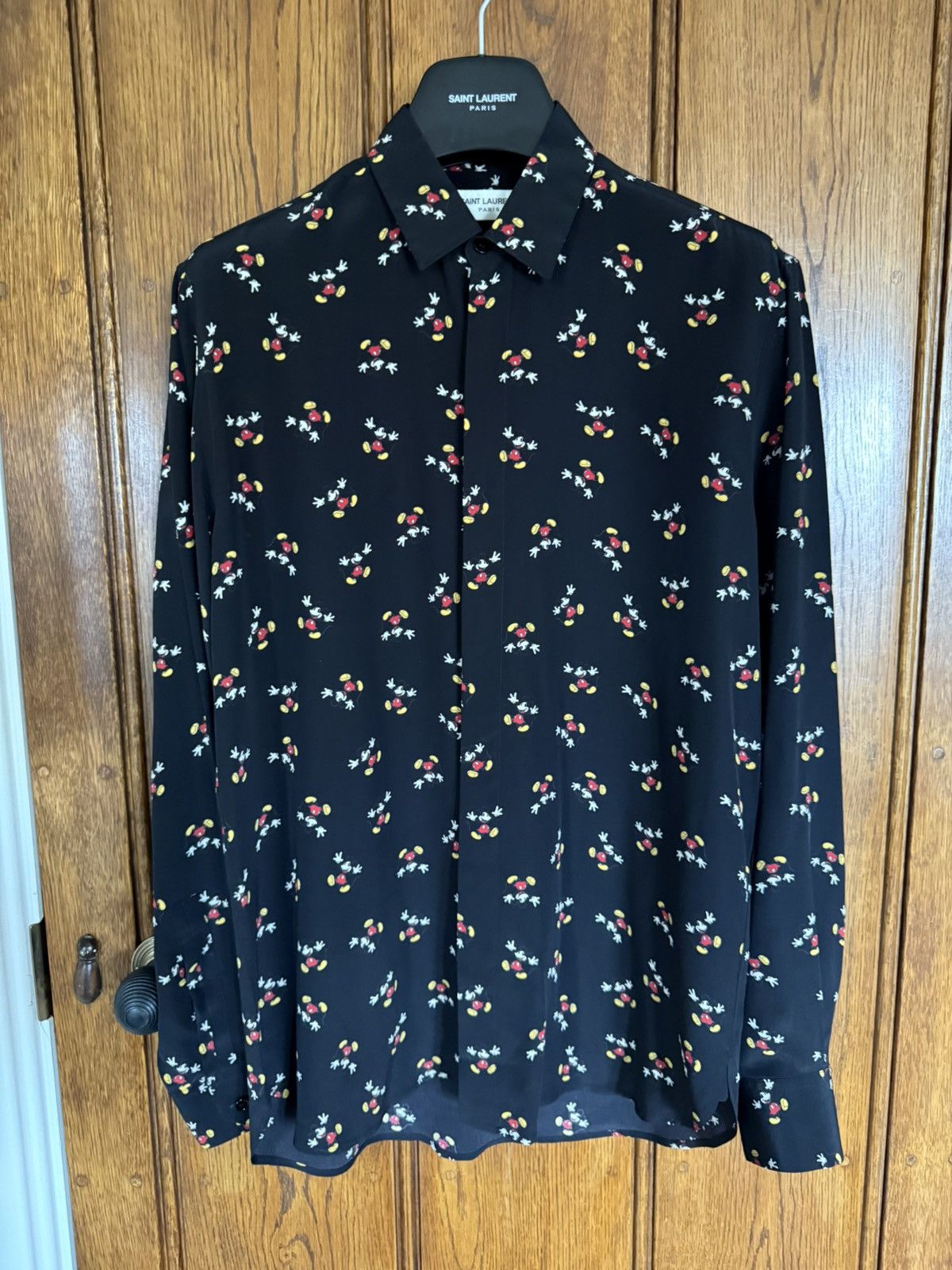 Saint Laurent Paris SS19 Saint Laurent Mickey Mouse silk black logo shirt 39 M Size US M / EU 48-50 / 2 - 4 Thumbnail