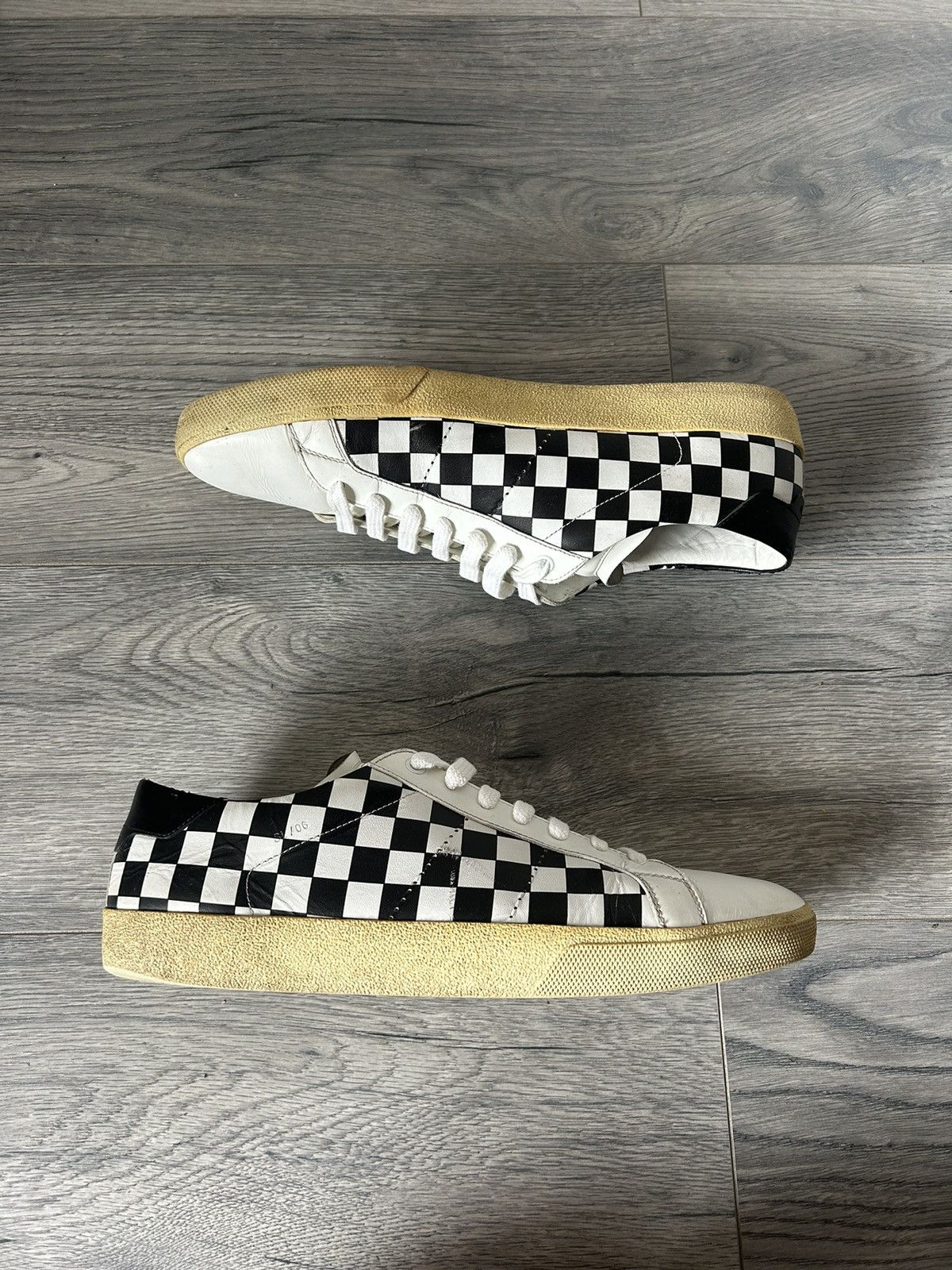 image of Saint Laurent Paris Sl/06 Check Classic Court Sneakers in White, Men's (Size 12)