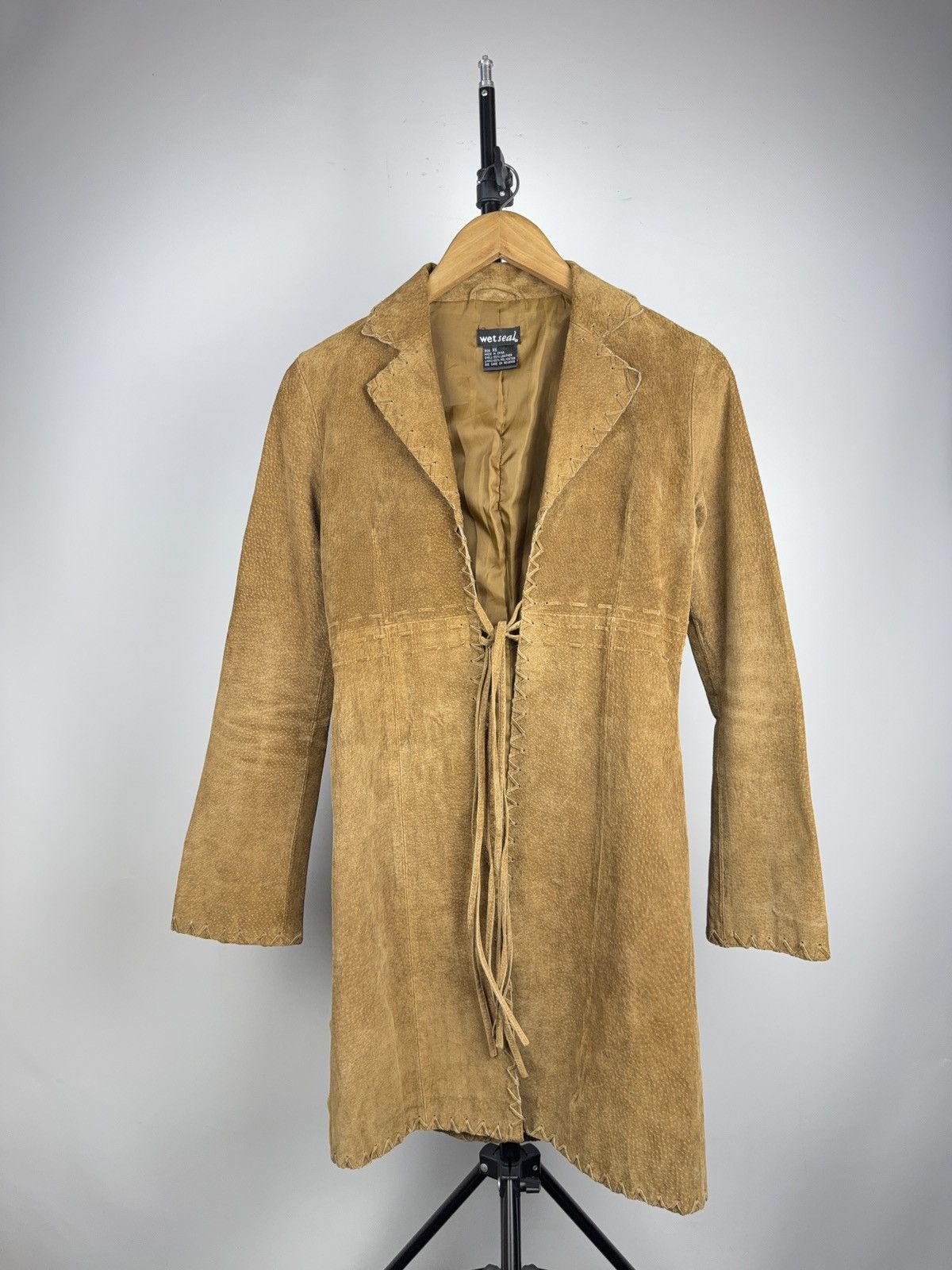 Genuine Leather Western Y2K Suede Leather Boho Coat Tan Whipstitch Jacket Size XS / US 0-2 / IT 36-38 - 1 Thumbnail