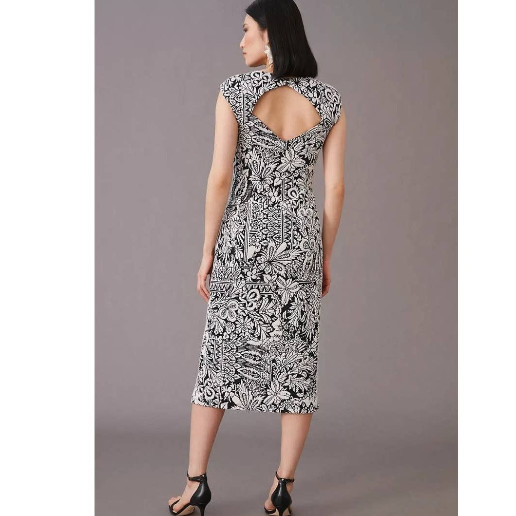 Anthropologie New Anthropologie Jacquard Cut-Out Midi Dress $148 LARGE B&W Size L / US 10 / IT 46 - 3 Thumbnail