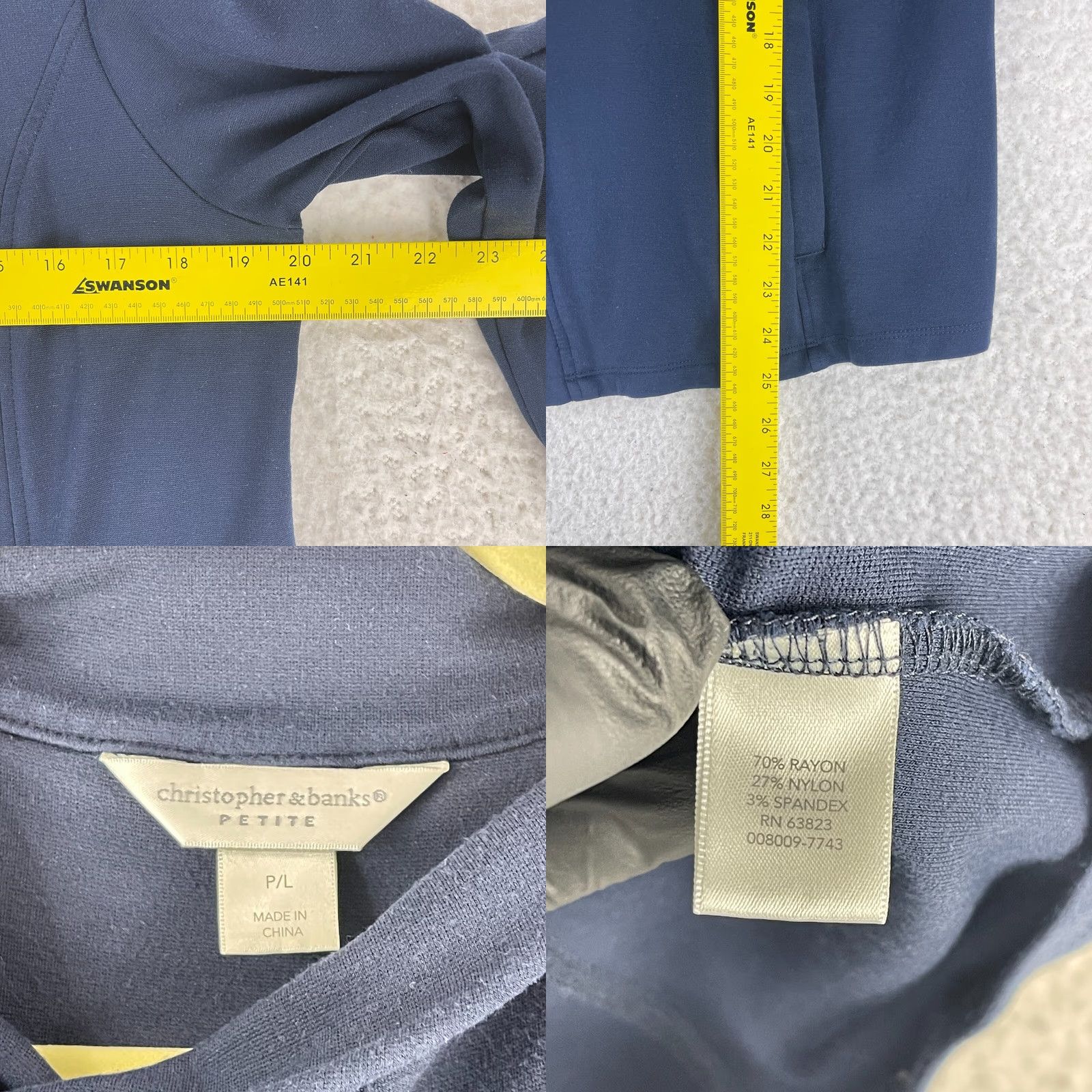 Vintage Christopher & Banks Womens Sweater Petites Zip Up Blue Knit Size PL Long Sleeve - Bag/City/Designer Style, All Seasons, Pocket Size L / US 10 / IT 46 - 8 Thumbnail