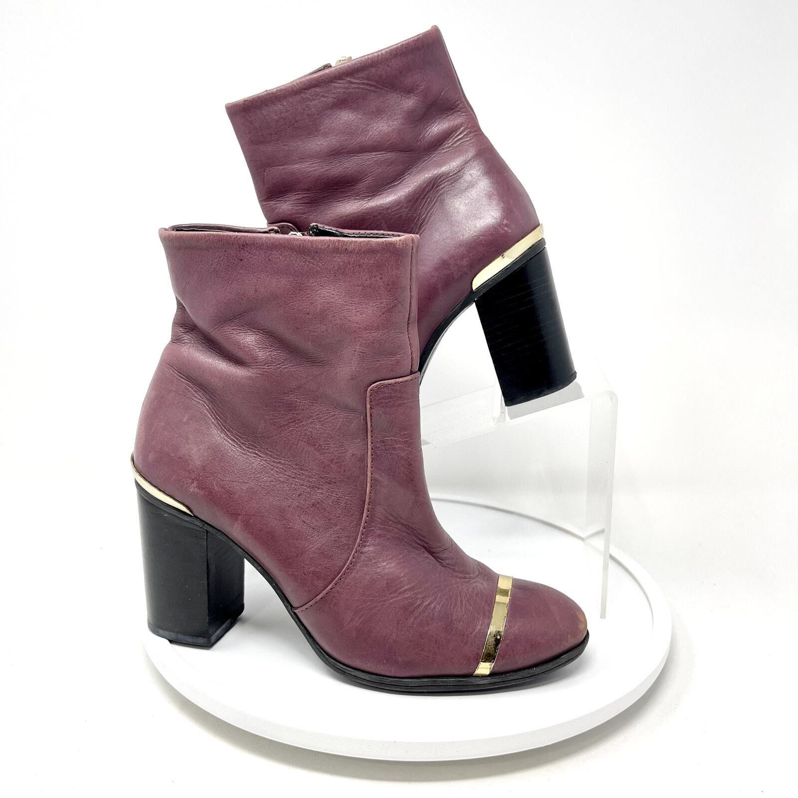 Schutz Schultz 6 Caelainn Cabernet Purple Leather Designer Mid Heel Shoes, Women's