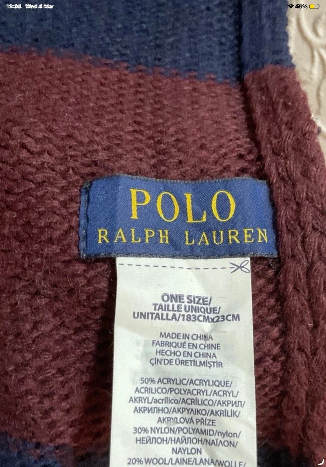 Polo Ralph Lauren Men’s Original Ralph Lauren Polo Scalf In Navy And Burgundy Size 44 - 4 Thumbnail
