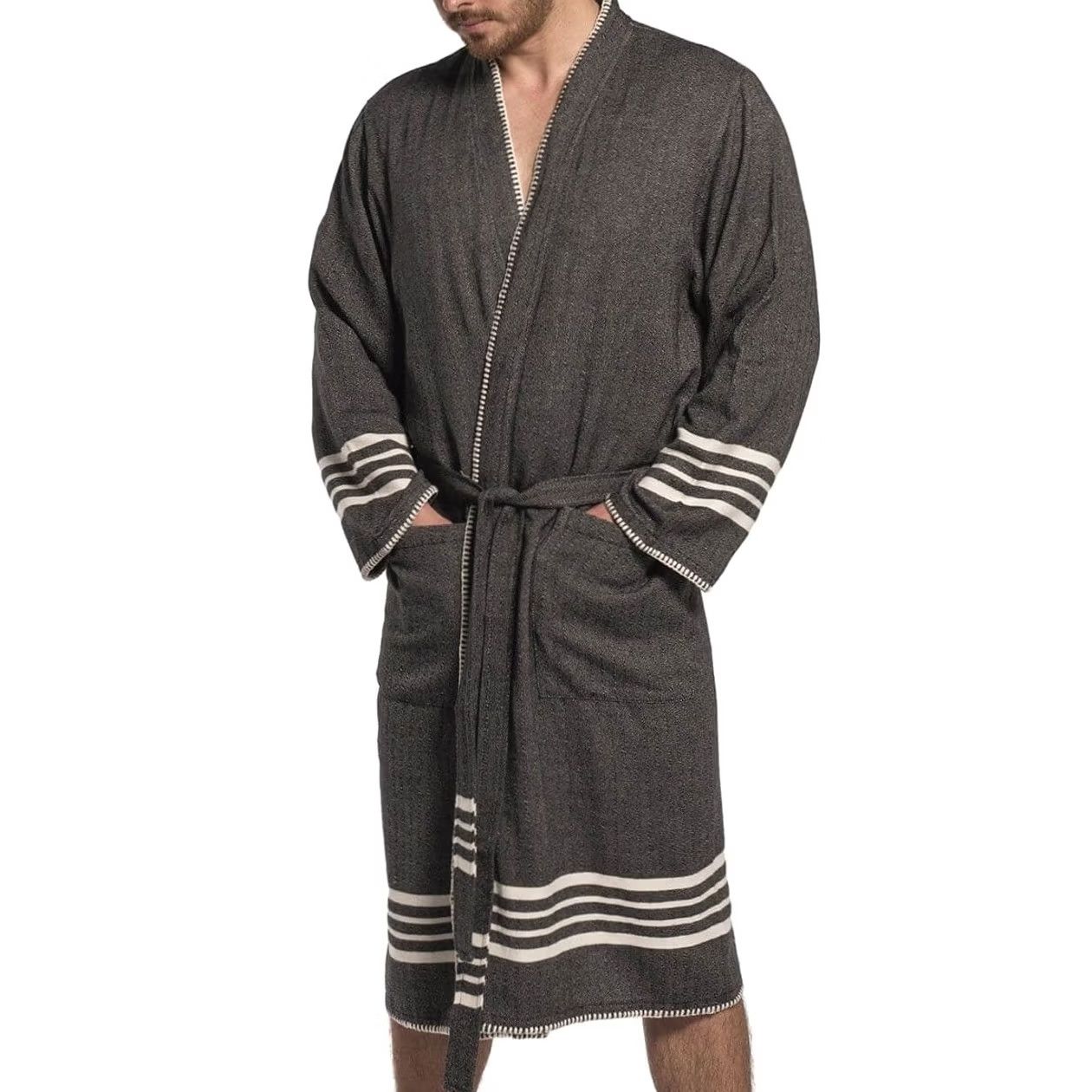 Vintage Buldano Turkish Cotton Robe Kimono Unisex Lightweight Hand-Woven Quick Dry Sz S Gray Size ONE SIZE - 2 Thumbnail
