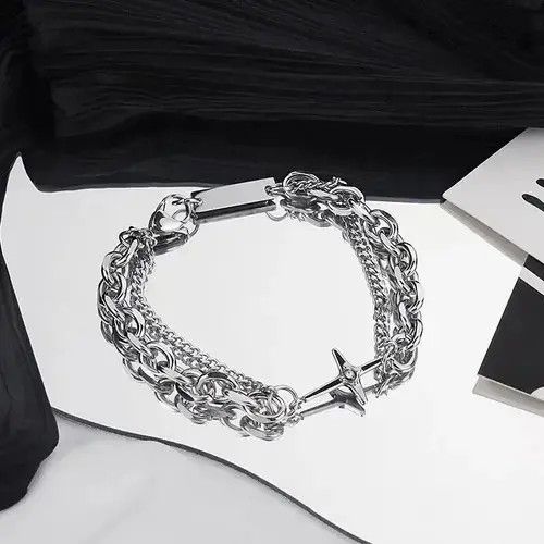 Jewelry Chrome Silver Cross Bracelet Goth God Pendant Chain Size ONE SIZE - 1 Thumbnail