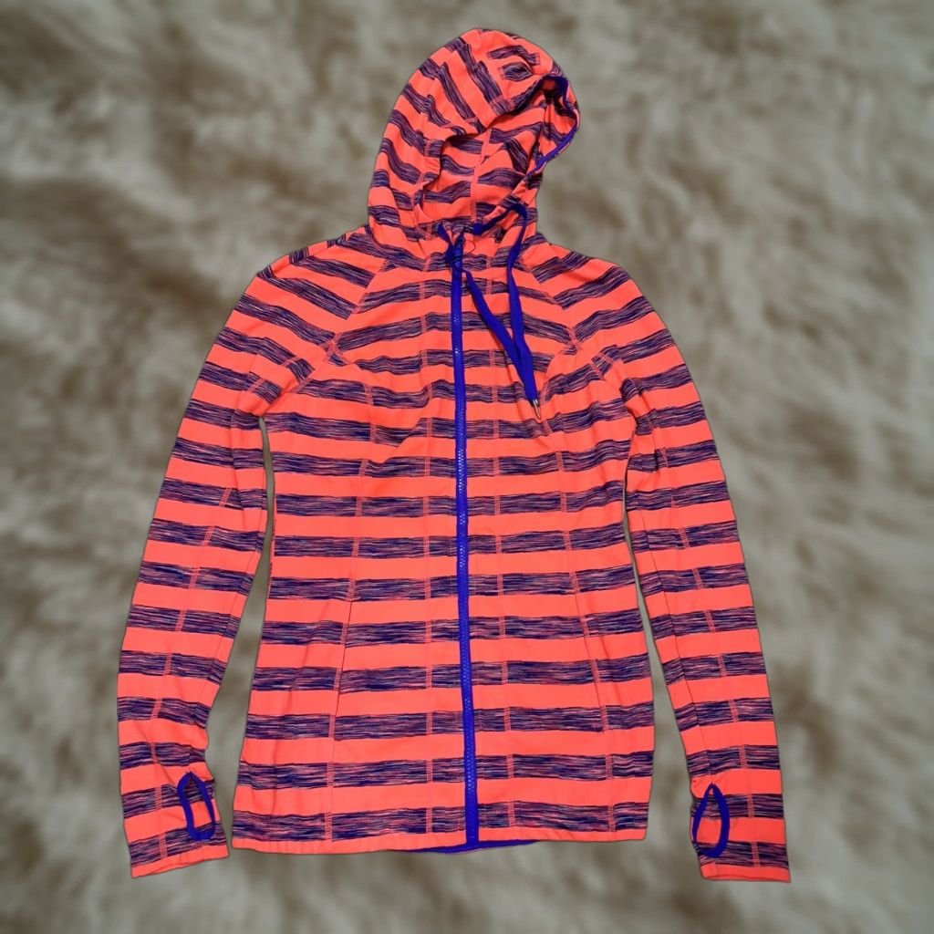Vintage Lukka Women’s Orange Purple Stripe Active Jacket Full Zip Hooded Lightweight S Small Womens Track Jacket Size S / US 4 / IT 40 - 1 Thumbnail