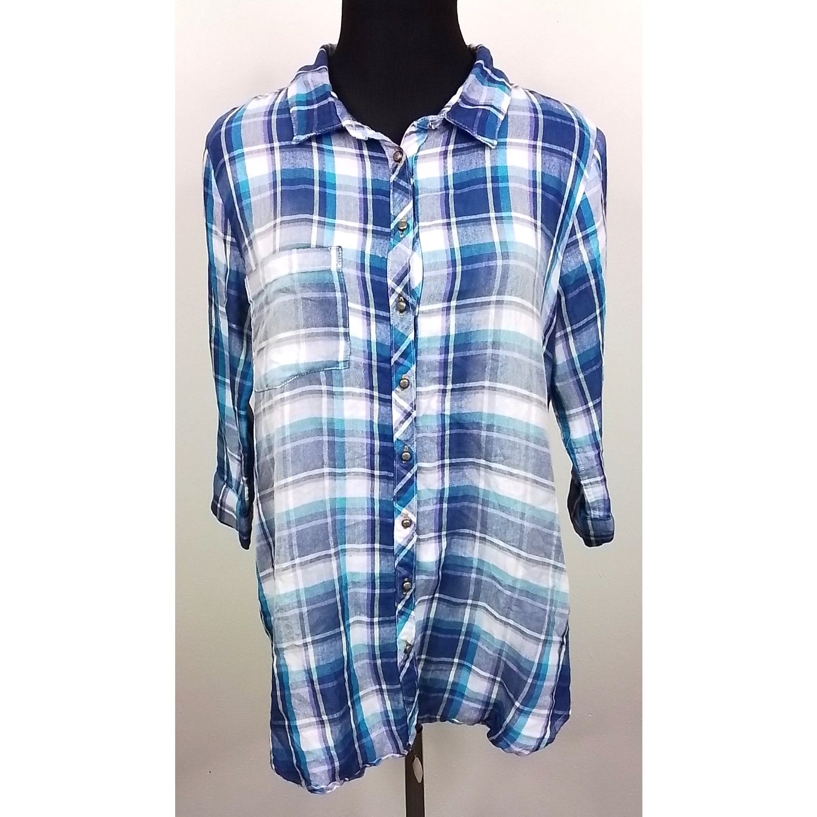 Soft Surroundings Soft Surroundings Women's M Plaid Floral Button Up Blouse Size M / US 6-8 / IT 42-44 - 2 Thumbnail