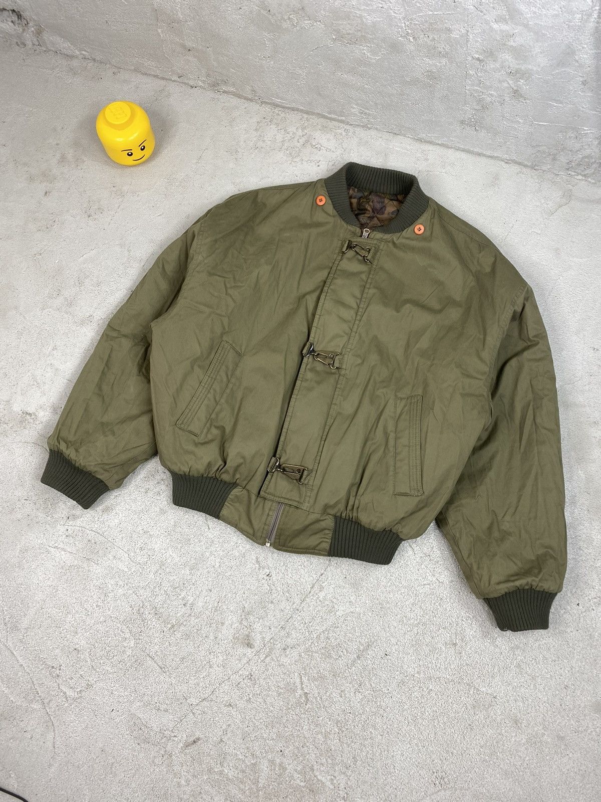 Image of Archival Clothing x Vintage Military Firemen Reversible Jacket Made In Italy Bomber in Khaki (Size 