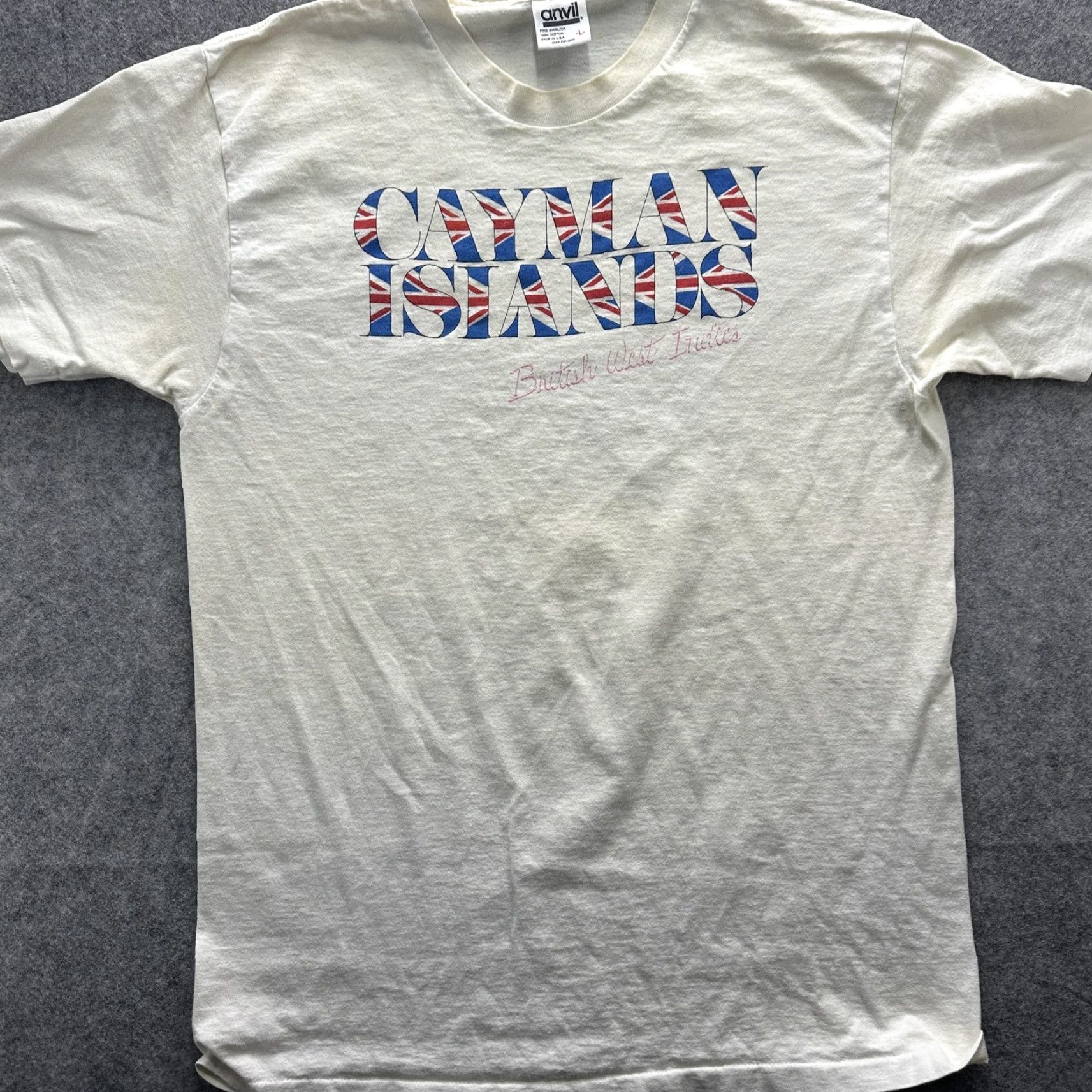 Anvil VINTAGE Anvil Cayman Islands Shirt Mens Large White Graphic Print Travel 90s US Made Crew Neck Short Sleeve Size US L / EU 52-54 / 3 - 3 Thumbnail