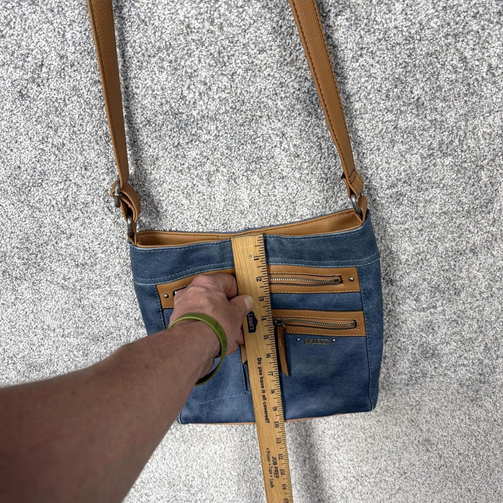 Vintage Rosetti Crossbody Bag Medium Blue Faux Leather Solid 10x23 Zipper Exterior Pockets Beige Lining Brown Strap Womens Casual Everyday Bag Size ONE SIZE - 3 Thumbnail
