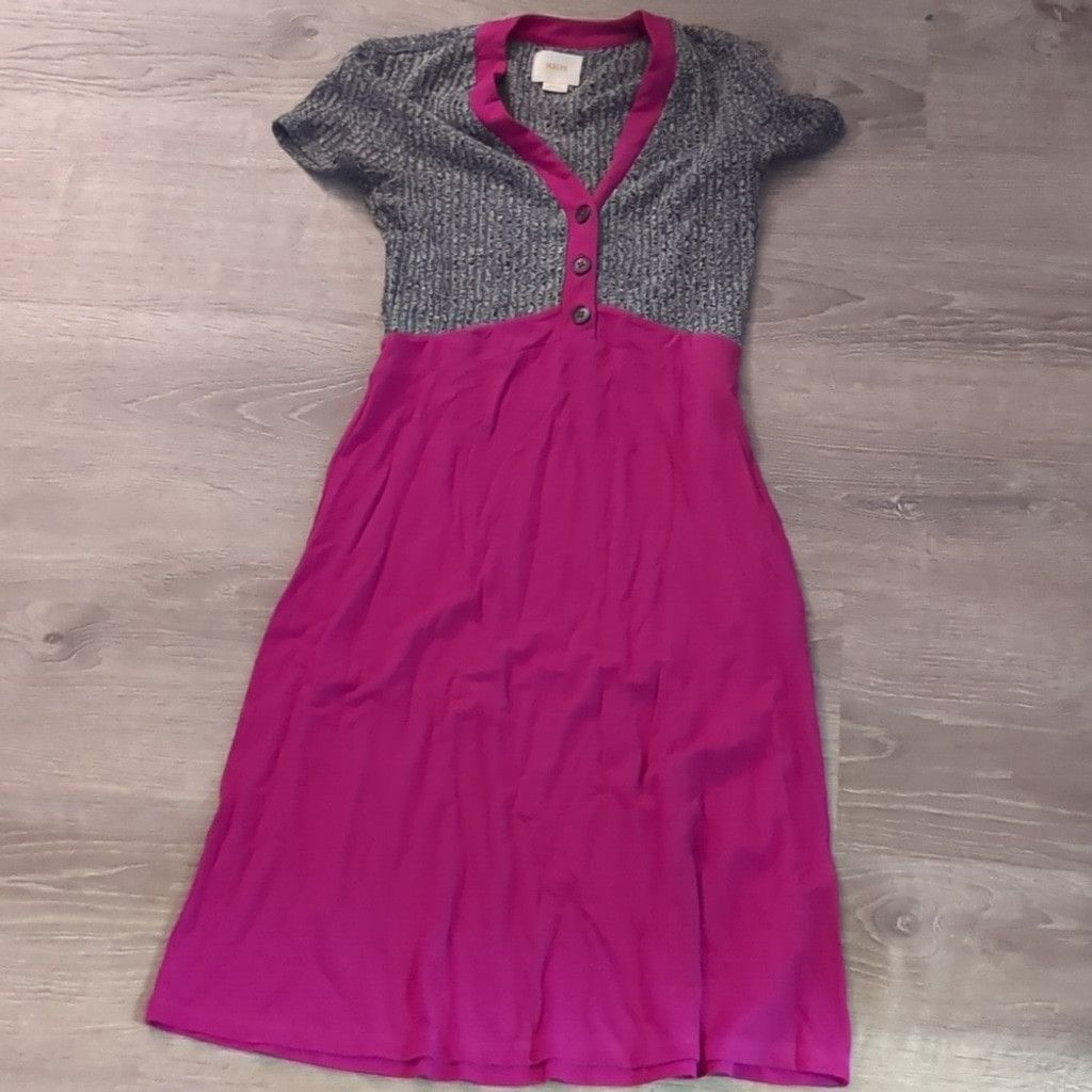 Anthropologie Maeve by Anthropologie magenta and gray dress size small Size S / US 4 / IT 40 - 1 Thumbnail